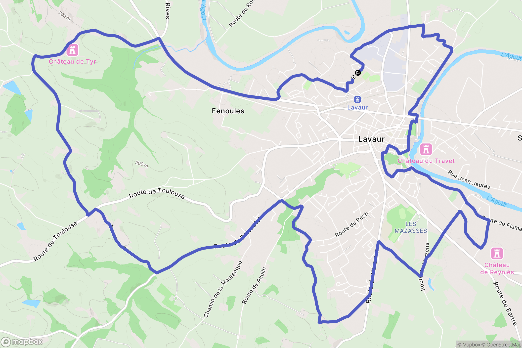 Lavaur : carte du parcours de randonnée - France