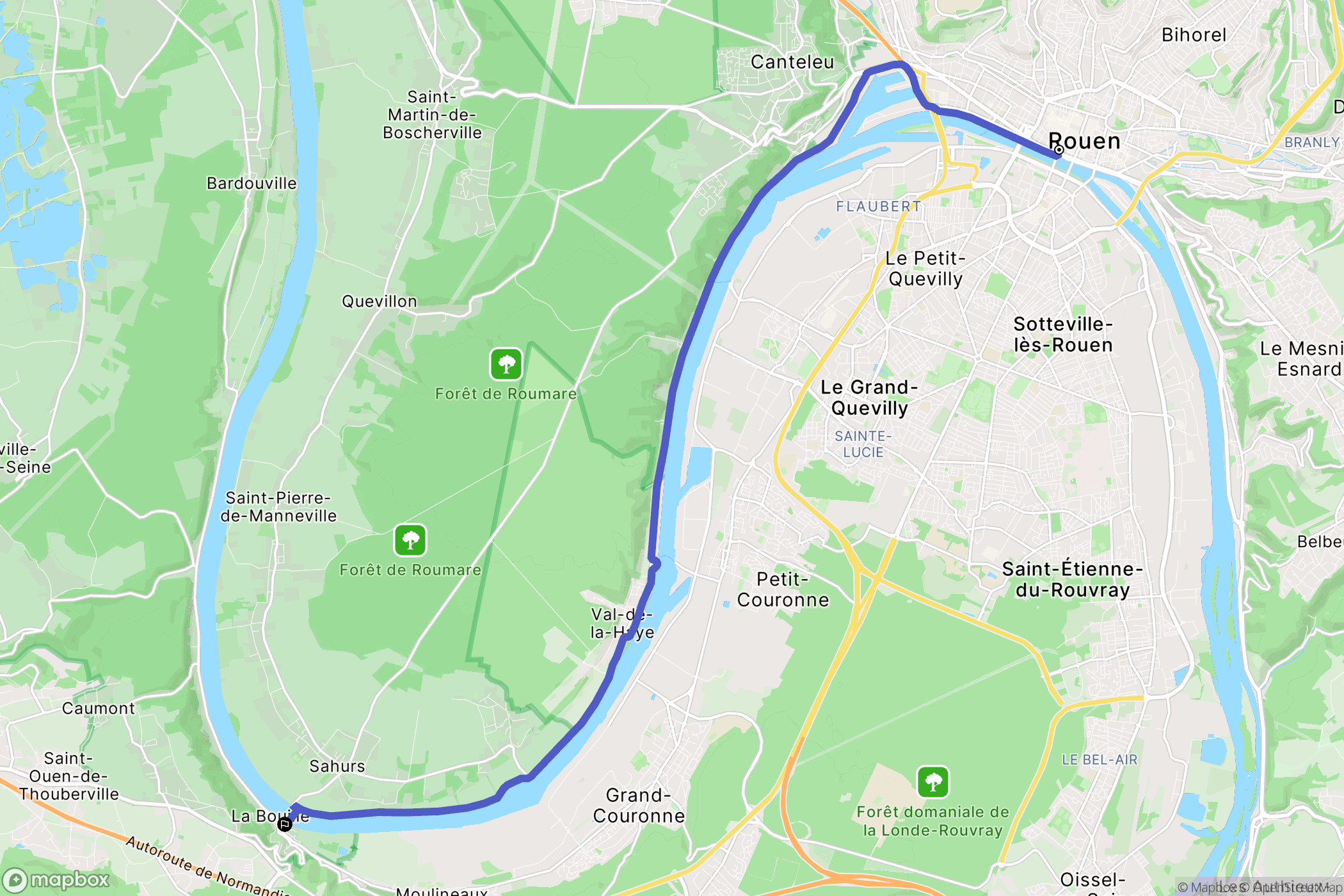 Rouen : carte du parcours de randonnée - France
