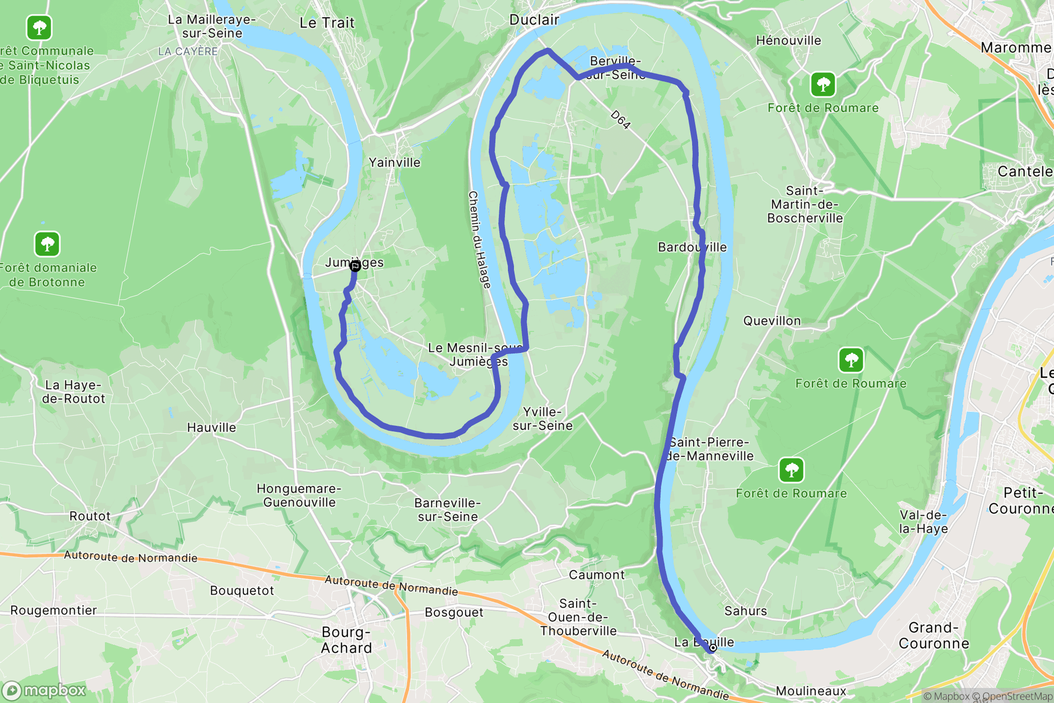 La Bouille : carte du parcours de randonnée - France
