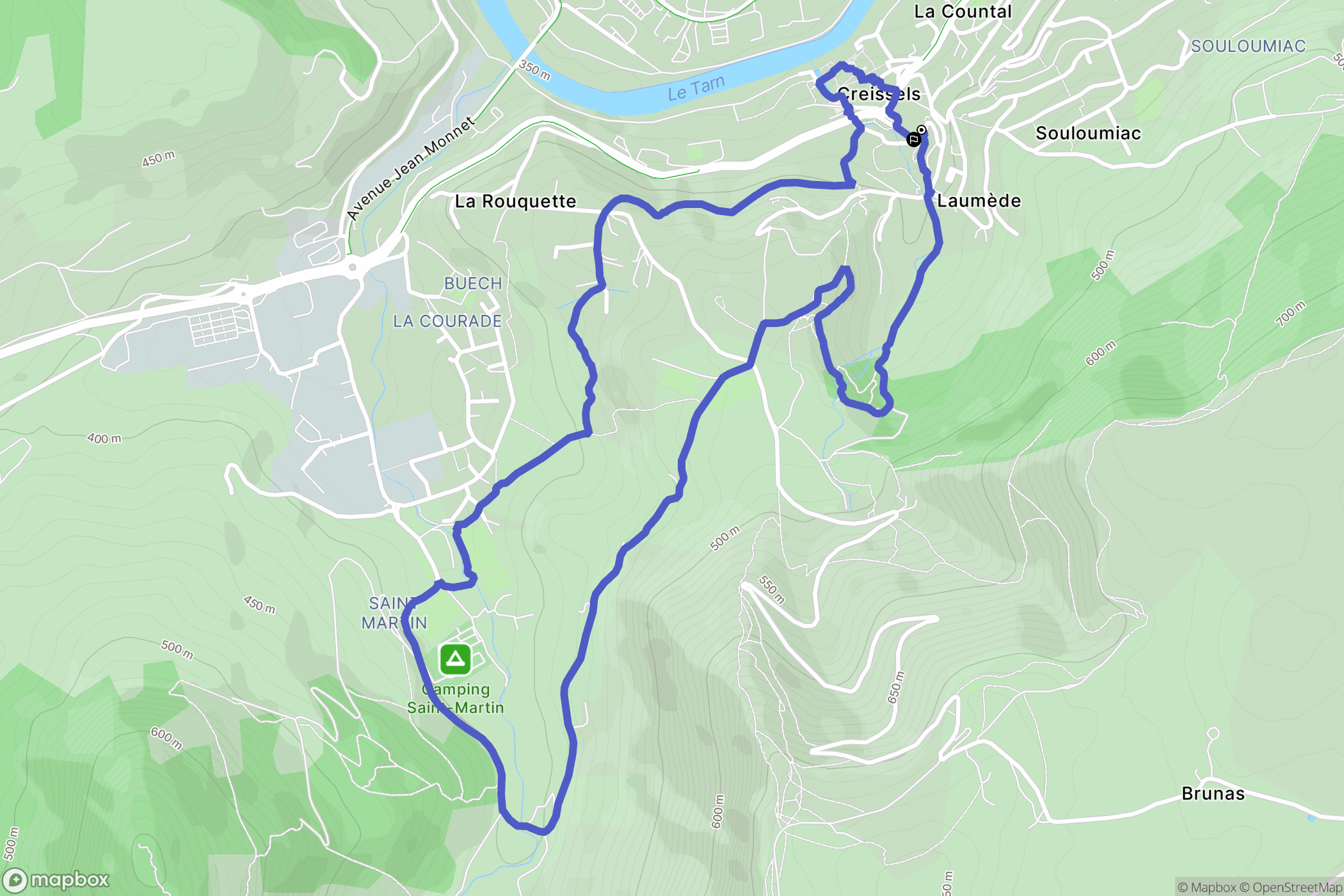 Creissels : carte du parcours de randonnée - France