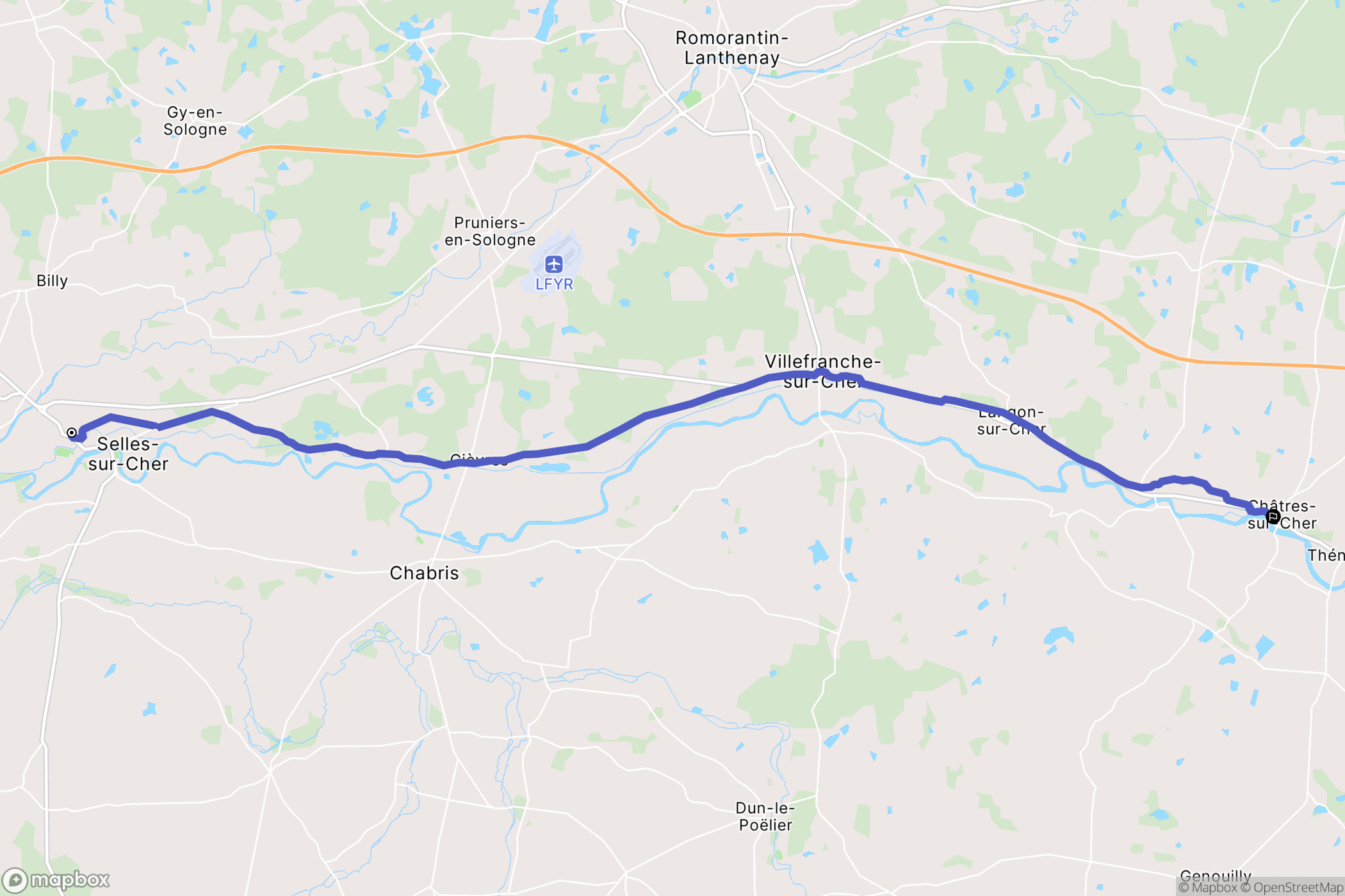 Selles-sur-Cher : carte du parcours de randonnée - France