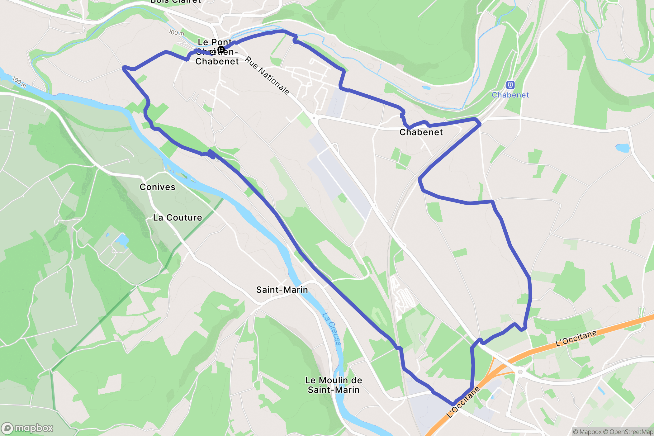 Le Pont-Chrétien-Chabenet : carte du parcours de randonnée - France
