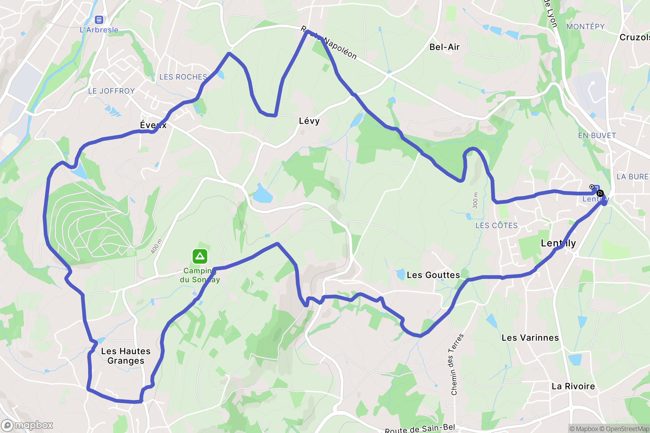 Lentilly : carte du parcours de randonnée - France