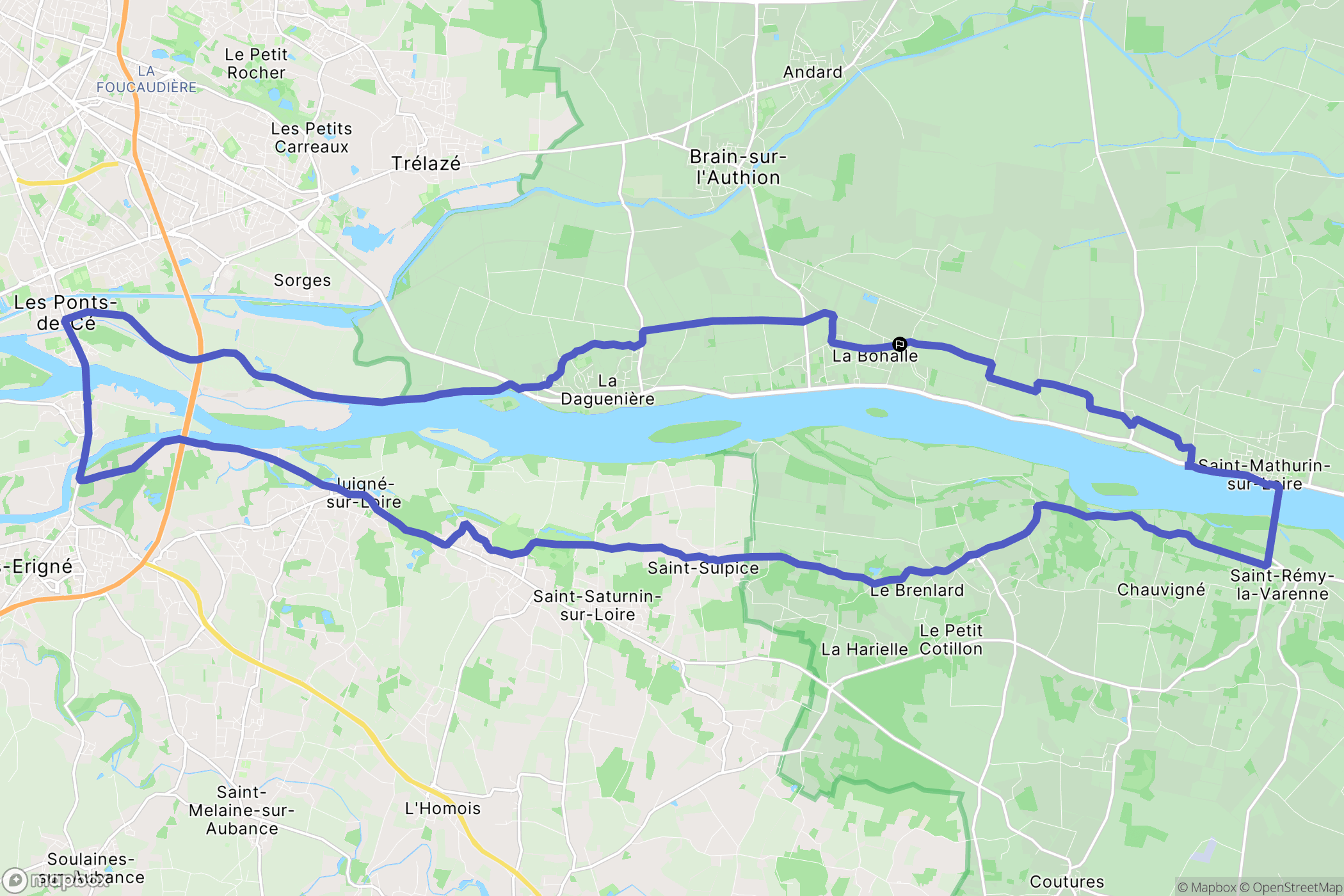 Loire-Authion : carte du parcours de randonnée - France