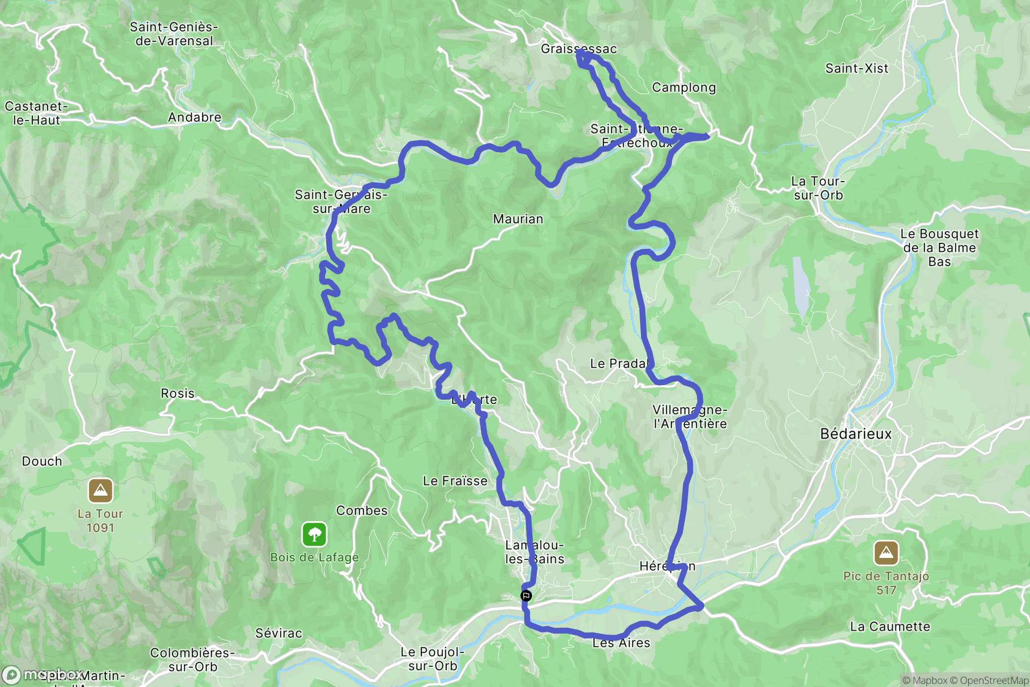 Lamalou-les-Bains : carte du parcours de randonnée - France