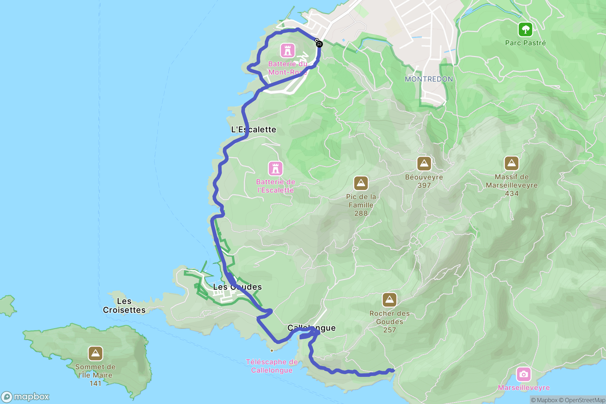 Marseille : carte du parcours de randonnée - France