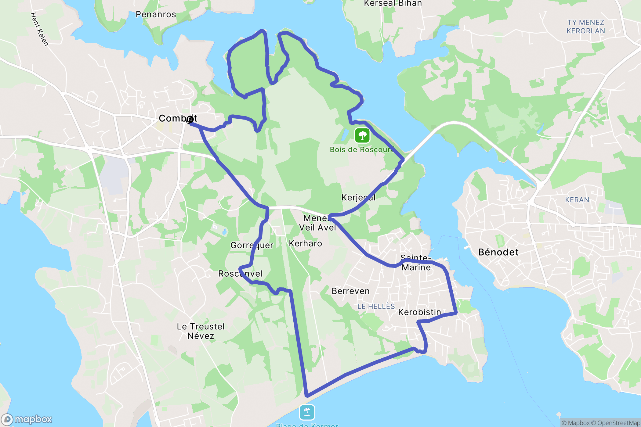 Combrit : carte du parcours de randonnée - France
