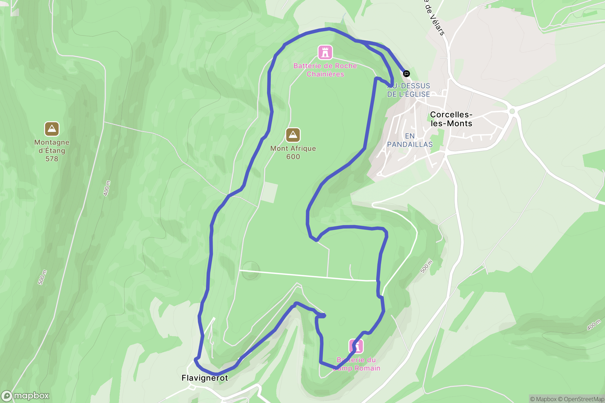 Corcelles-les-Monts : carte du parcours de randonnée - France