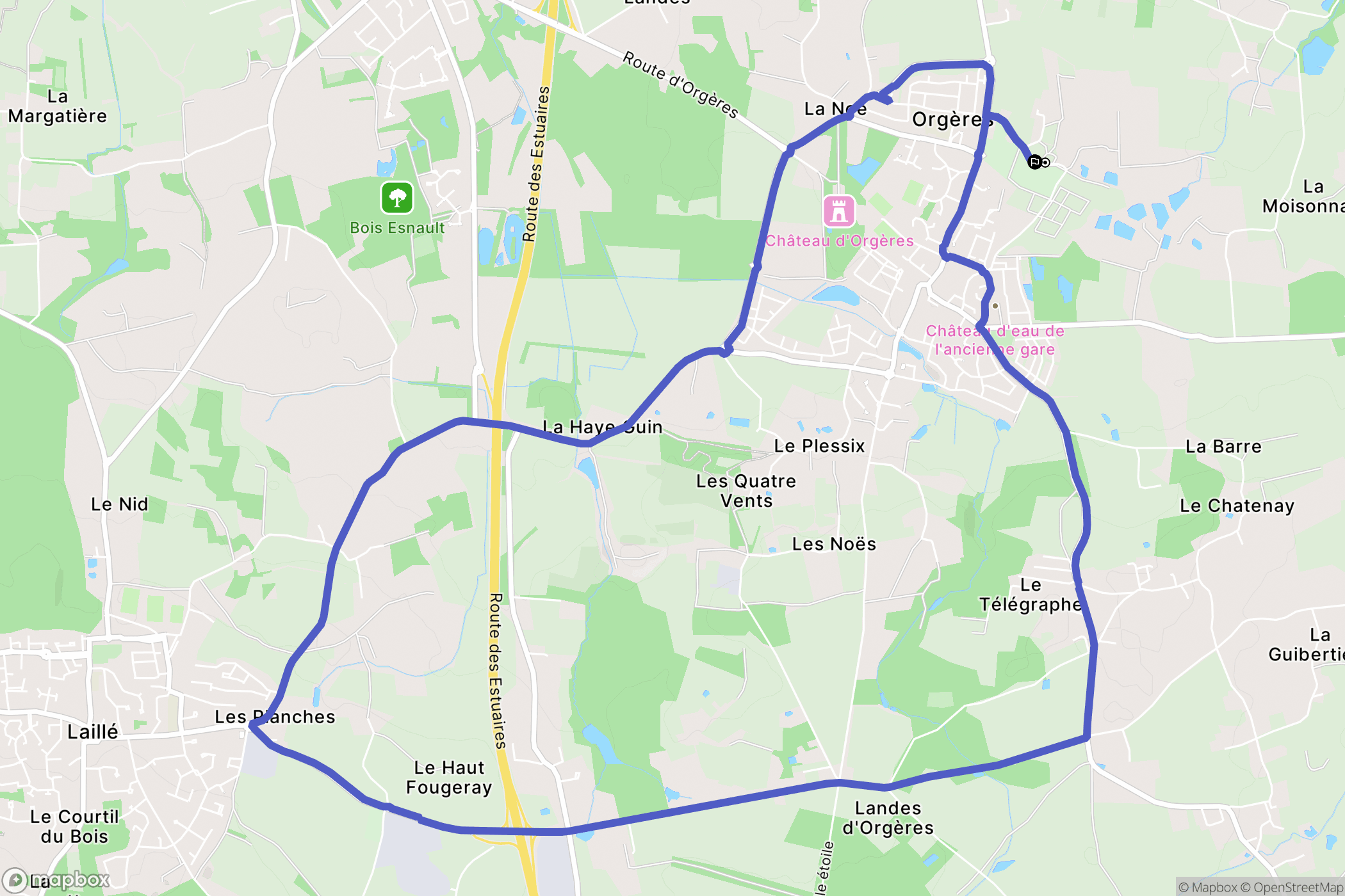 Orgères : carte du parcours de randonnée - France