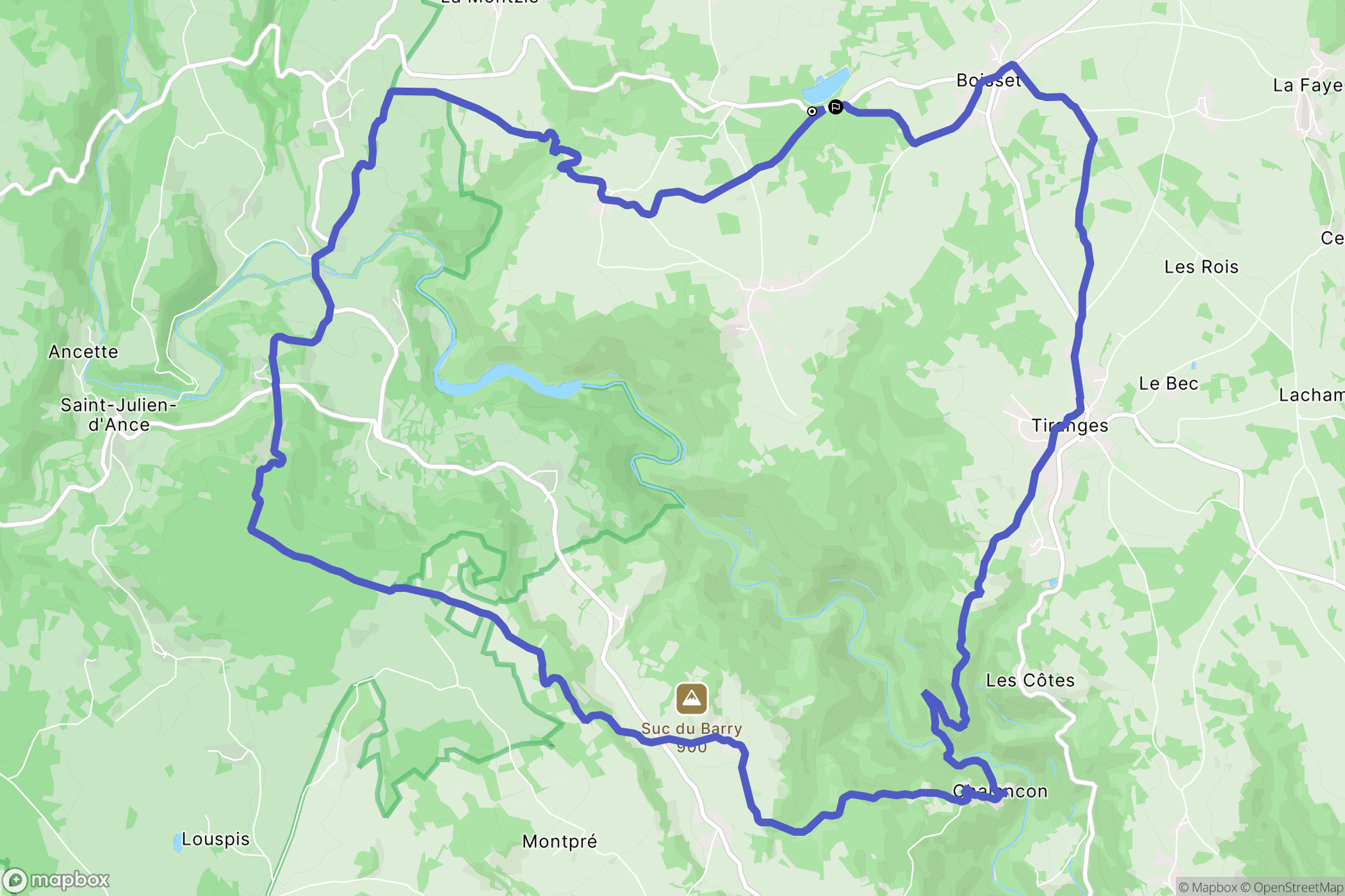 Boisset : carte du parcours de randonnée - France