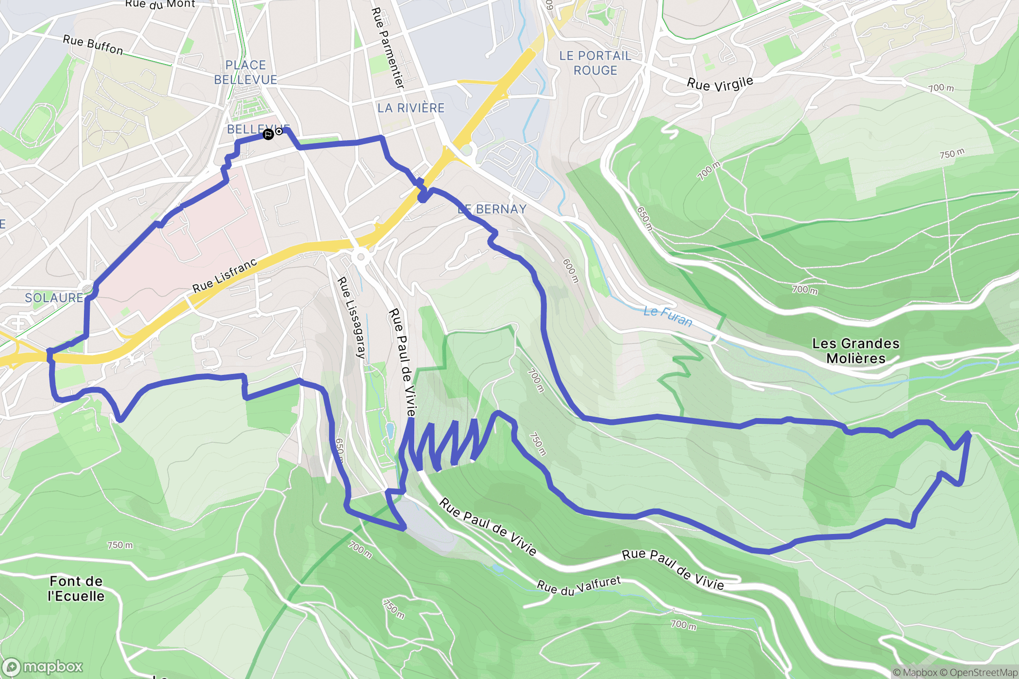 Saint-Étienne : carte du parcours de randonnée - France
