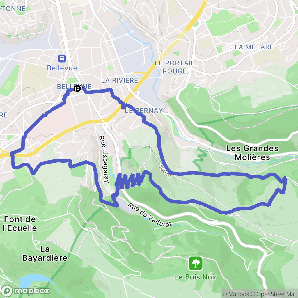 Saint-Étienne : carte du parcours de randonnée - France
