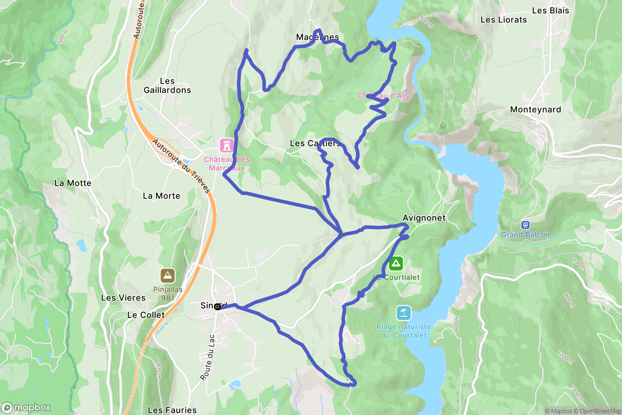 Sinard : carte du parcours de randonnée - France