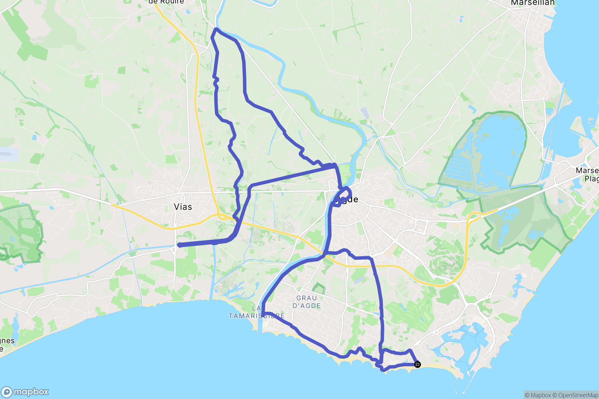 Agde : carte du parcours de randonnée - France