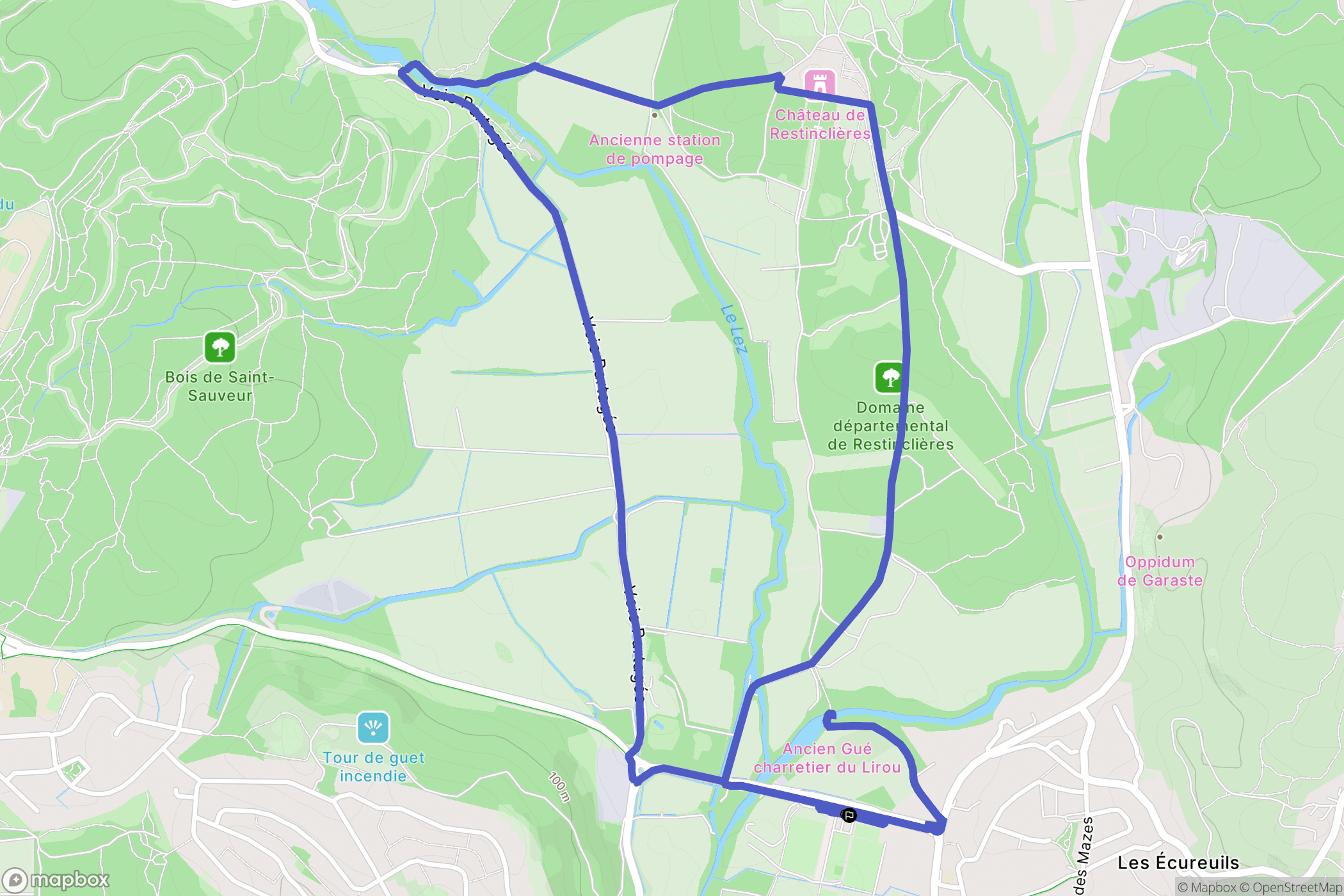 Prades-le-Lez : carte du parcours de randonnée - France