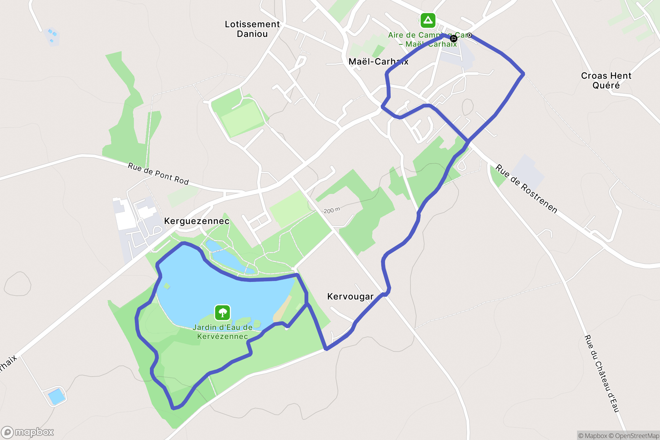 Maël-Carhaix : carte du parcours de randonnée - France