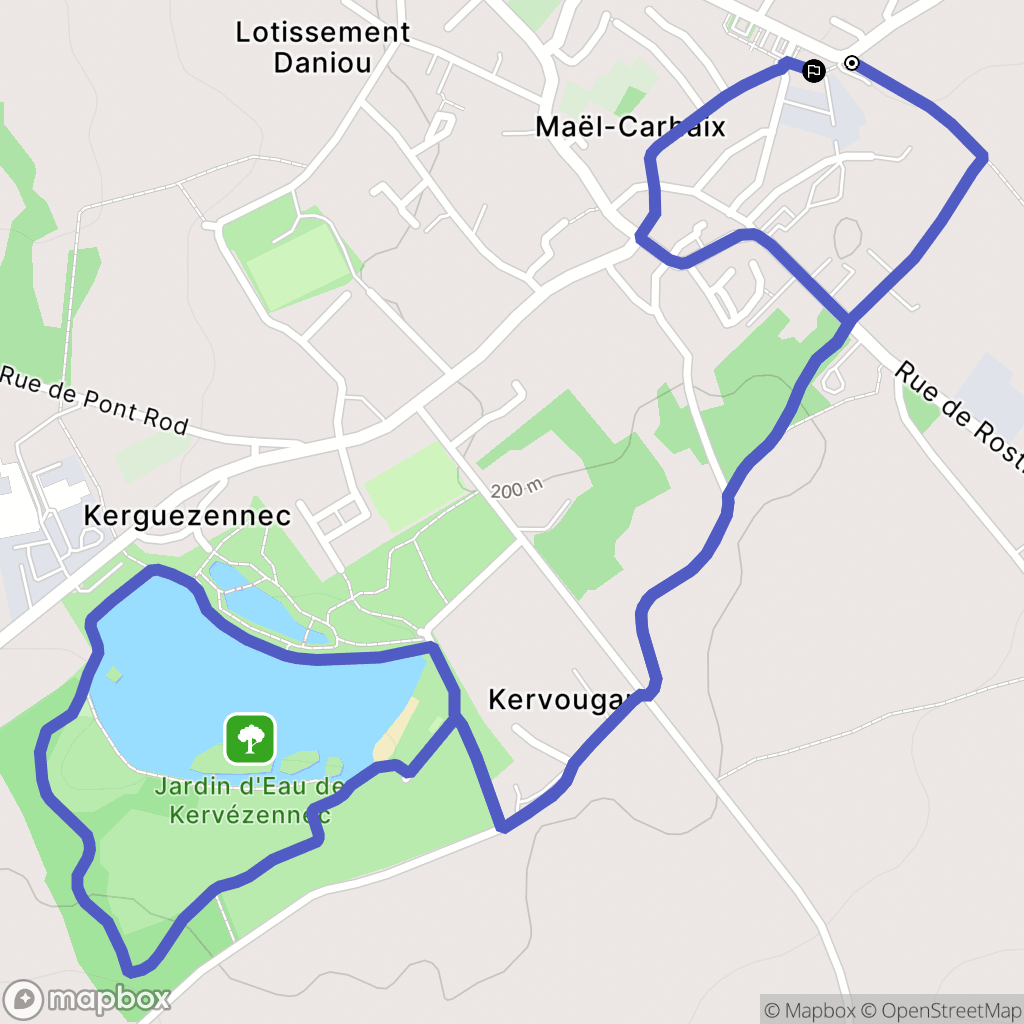 Maël-Carhaix : carte du parcours de randonnée - France