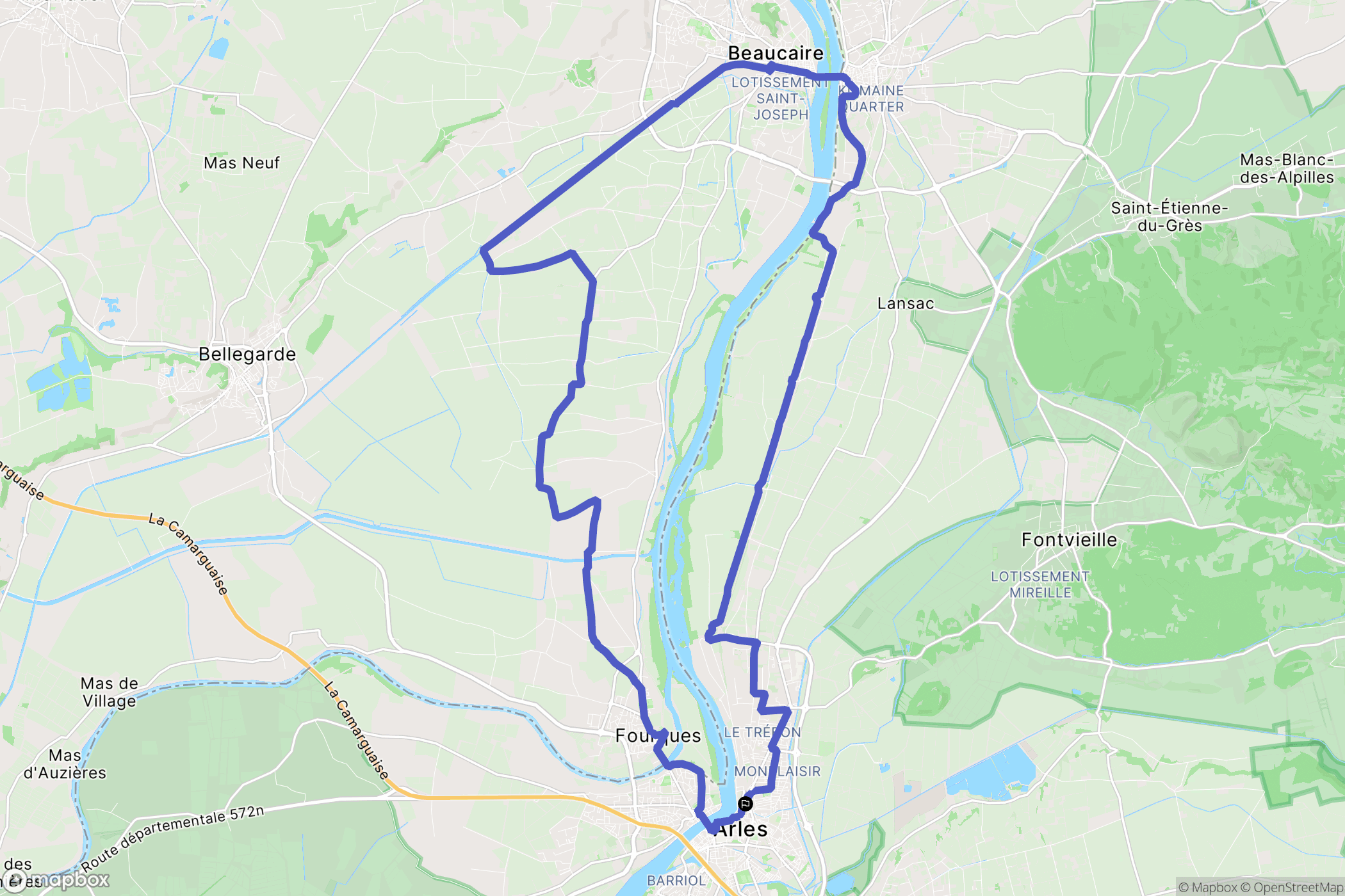 Arles : carte du parcours de randonnée - France