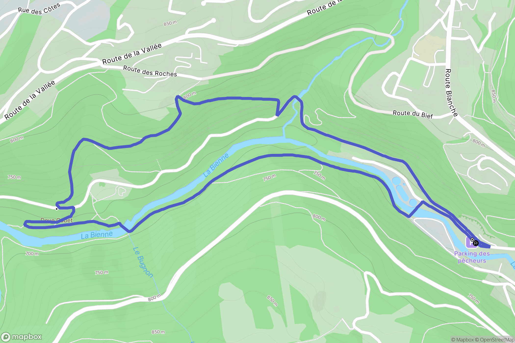 Hauts-de-Bienne : carte du parcours de randonnée - France