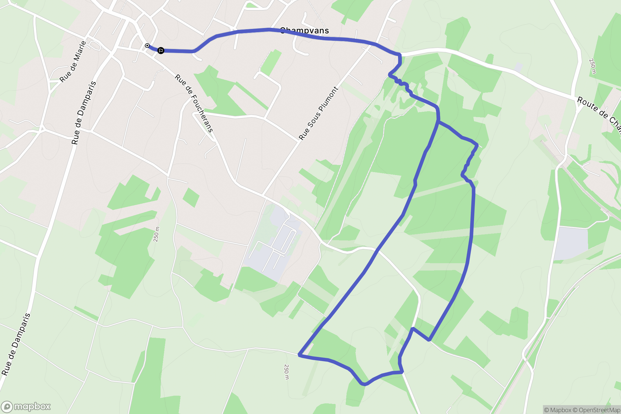 Champvans : carte du parcours de randonnée - France