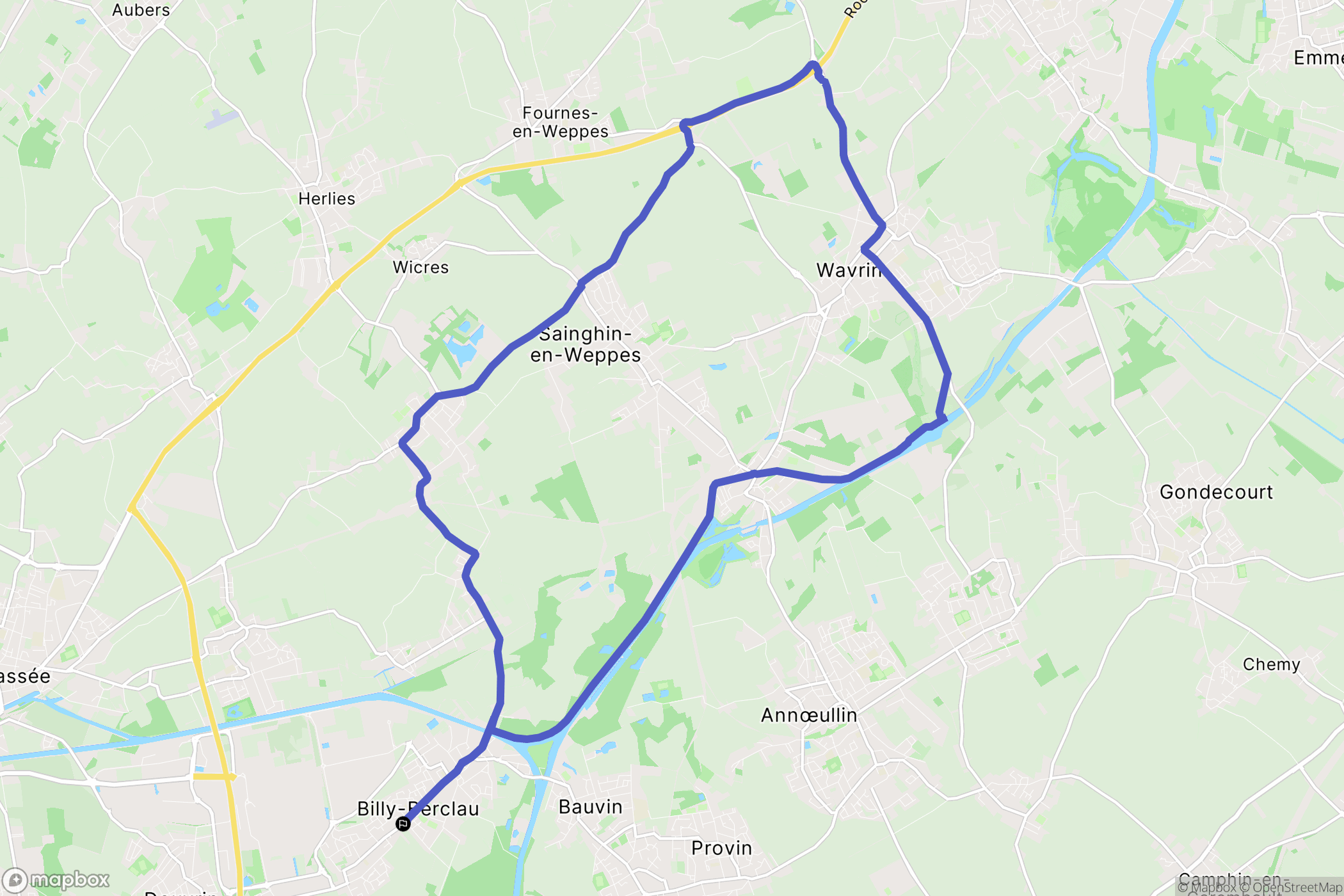 Billy-Berclau : carte du parcours de randonnée - France