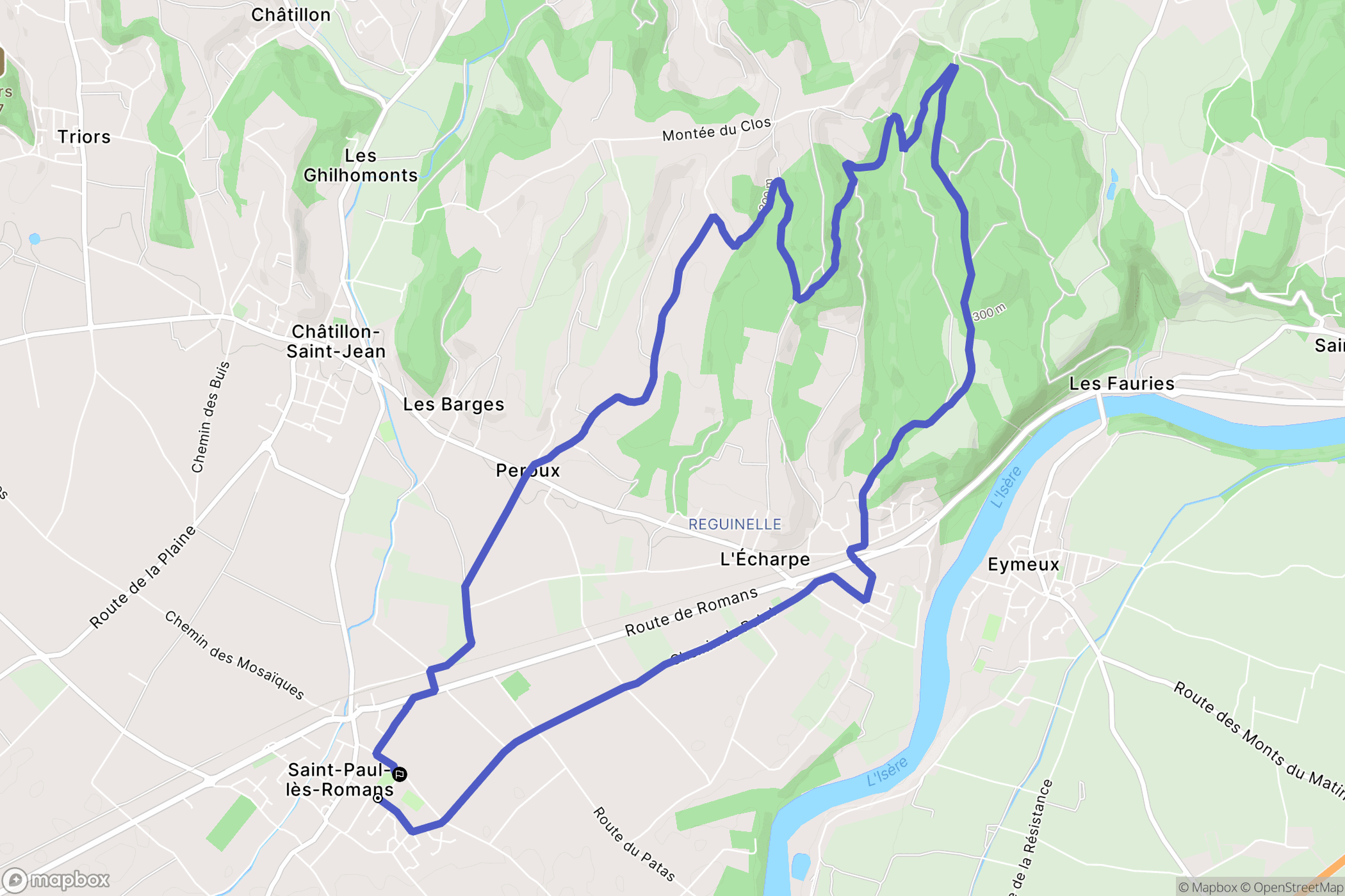 Saint-Paul-lès-Romans : carte du parcours de randonnée - France