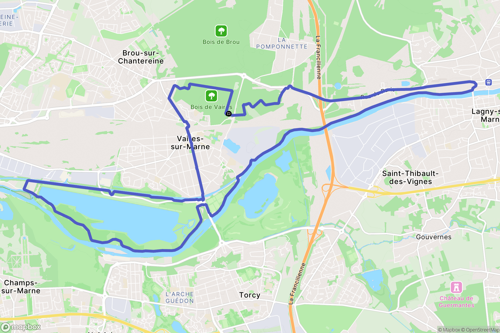 Vaires-sur-Marne : carte du parcours de randonnée - France