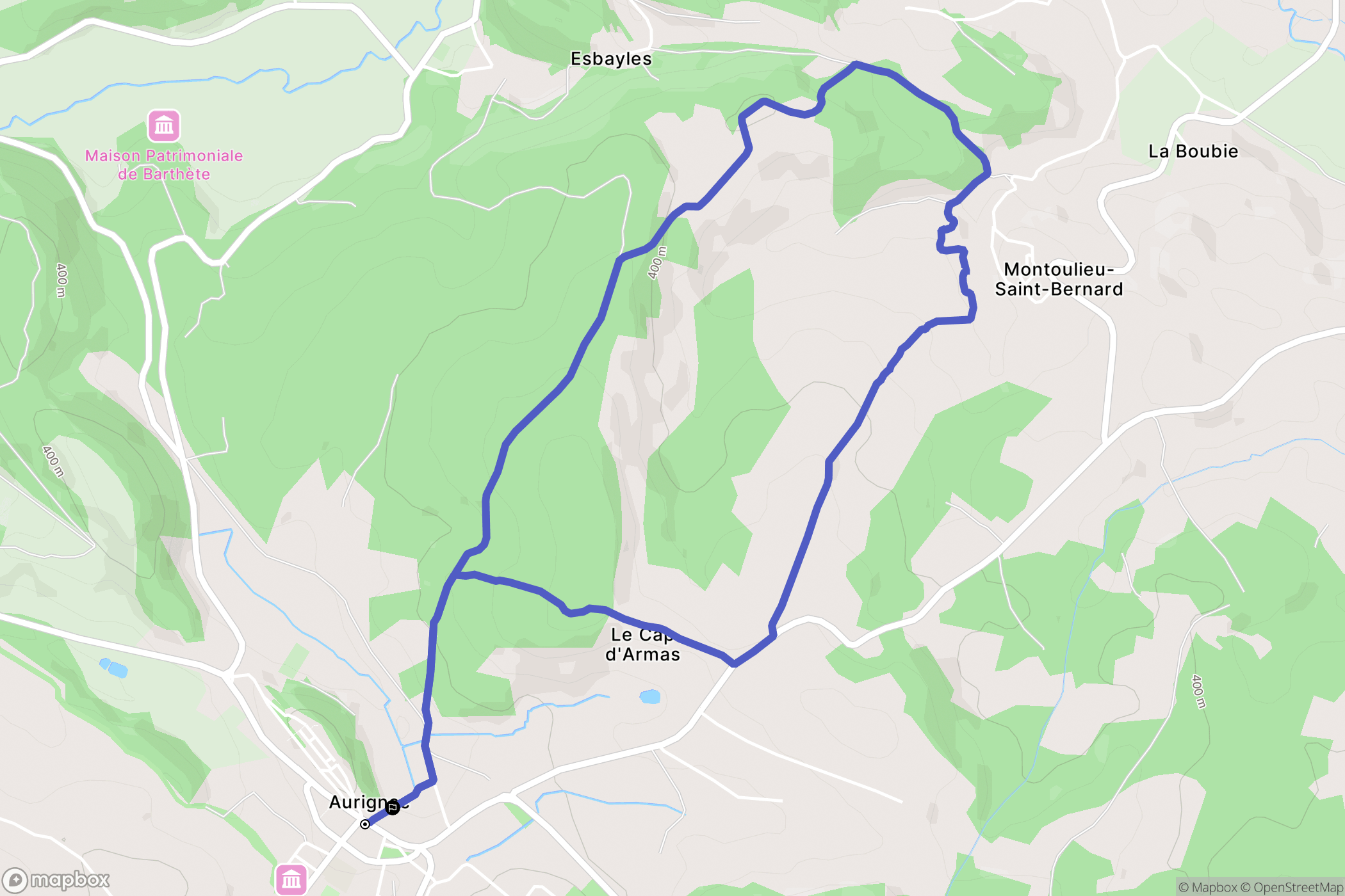 Aurignac : carte du parcours de randonnée - France
