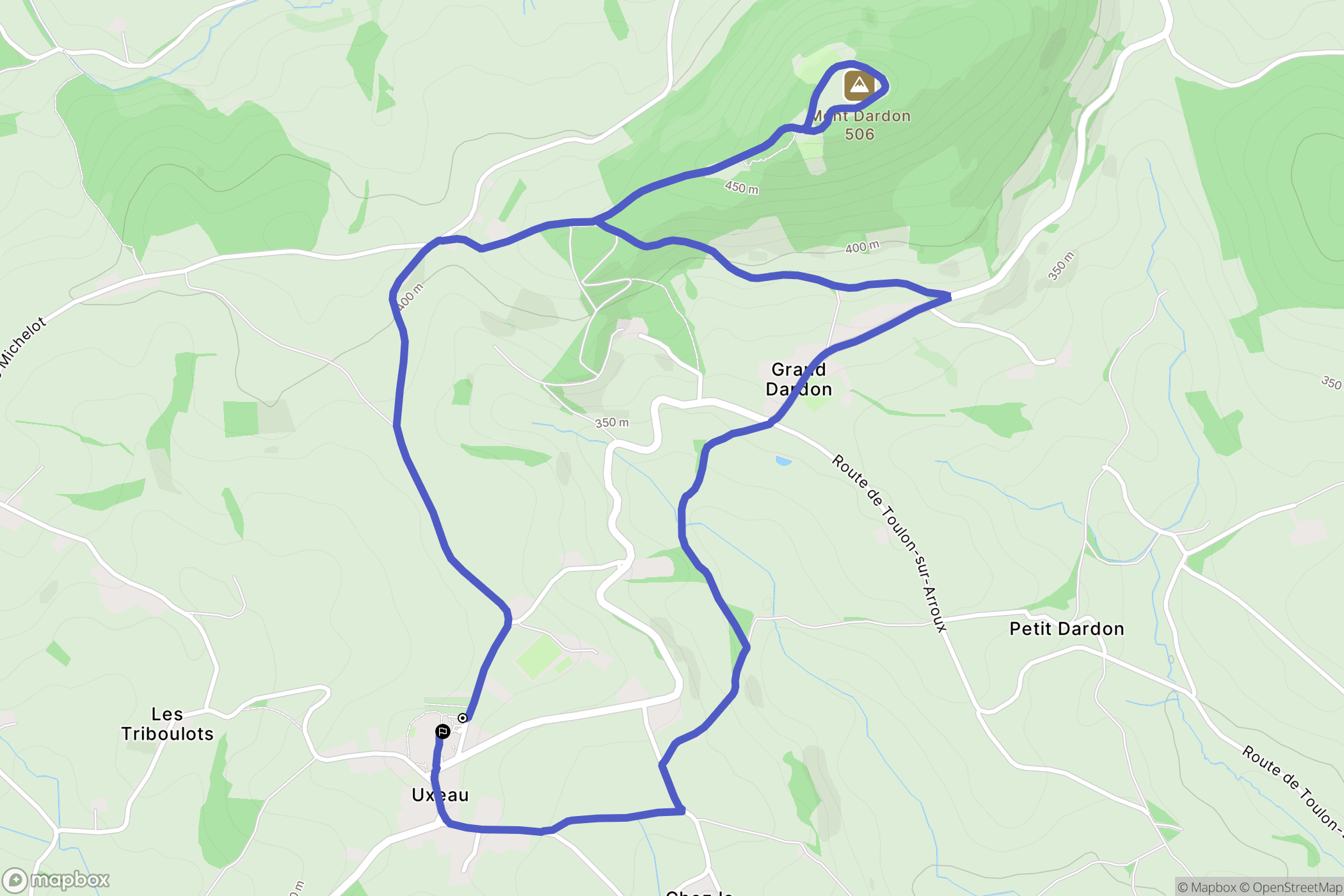 Uxeau : carte du parcours de randonnée - France
