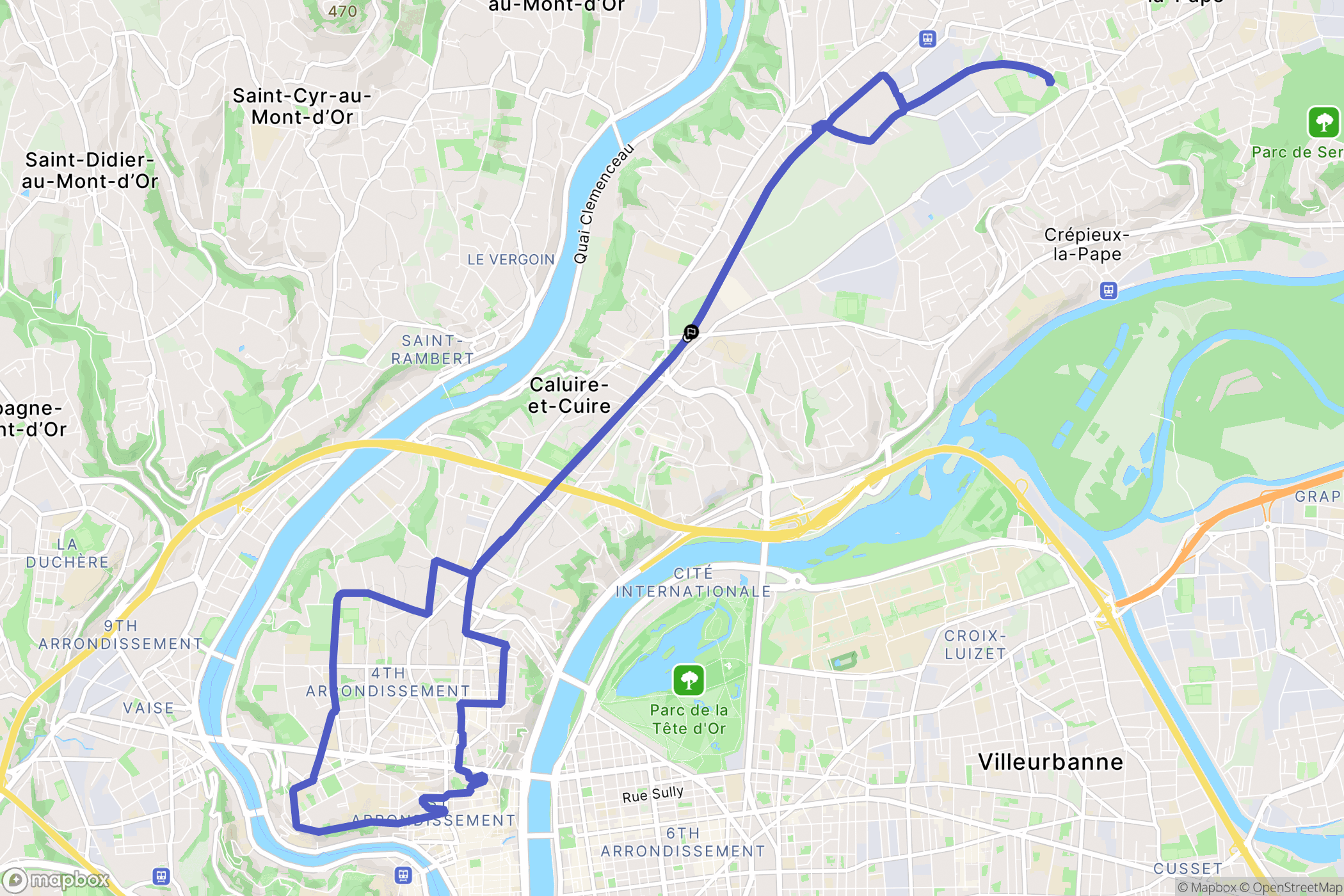 Caluire-et-Cuire : carte du parcours de randonnée - France
