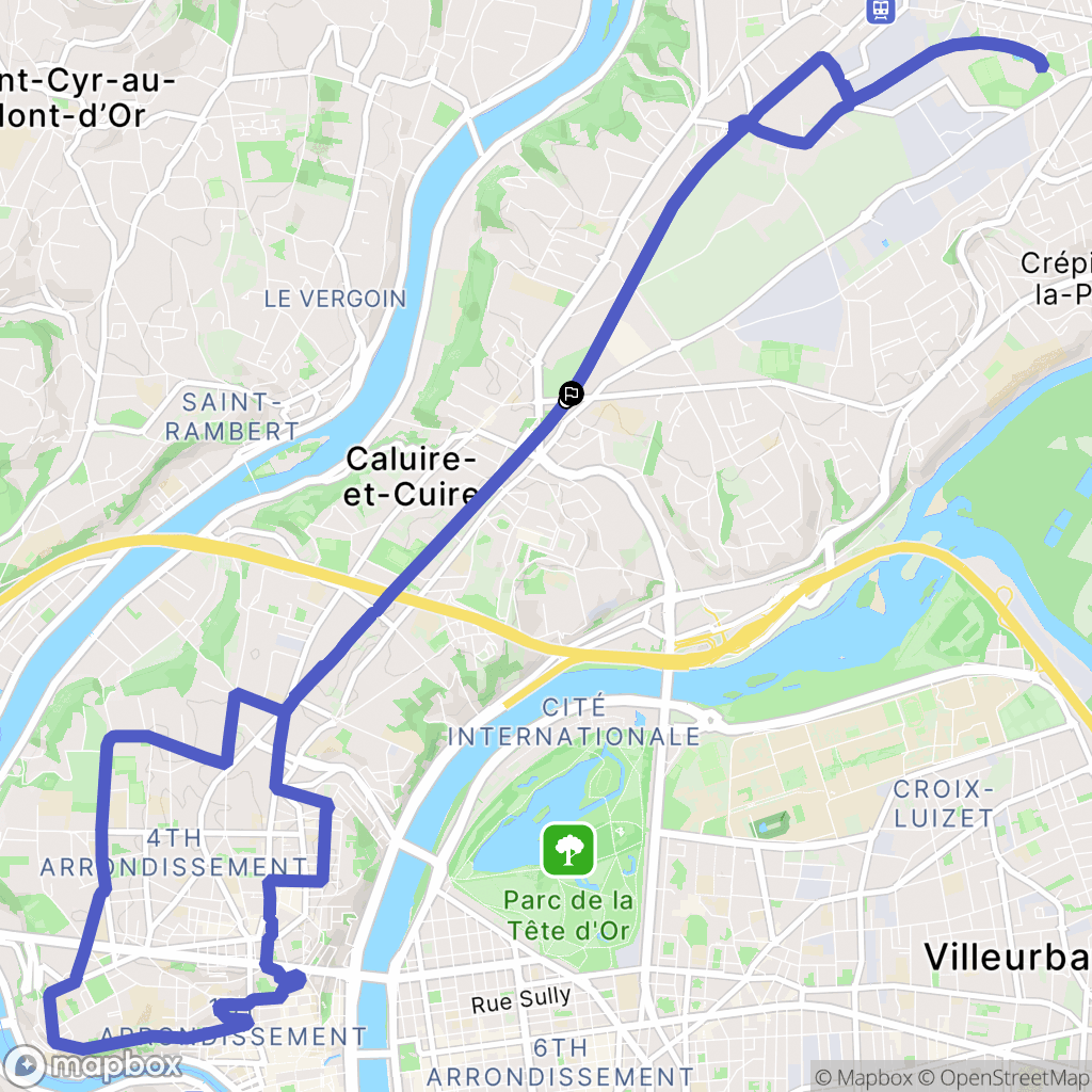 Caluire-et-Cuire : carte du parcours de randonnée - France