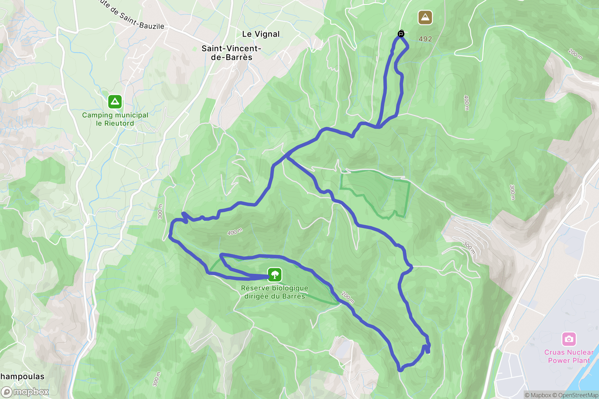 Saint-Vincent-de-Barrès : carte du parcours de randonnée - France