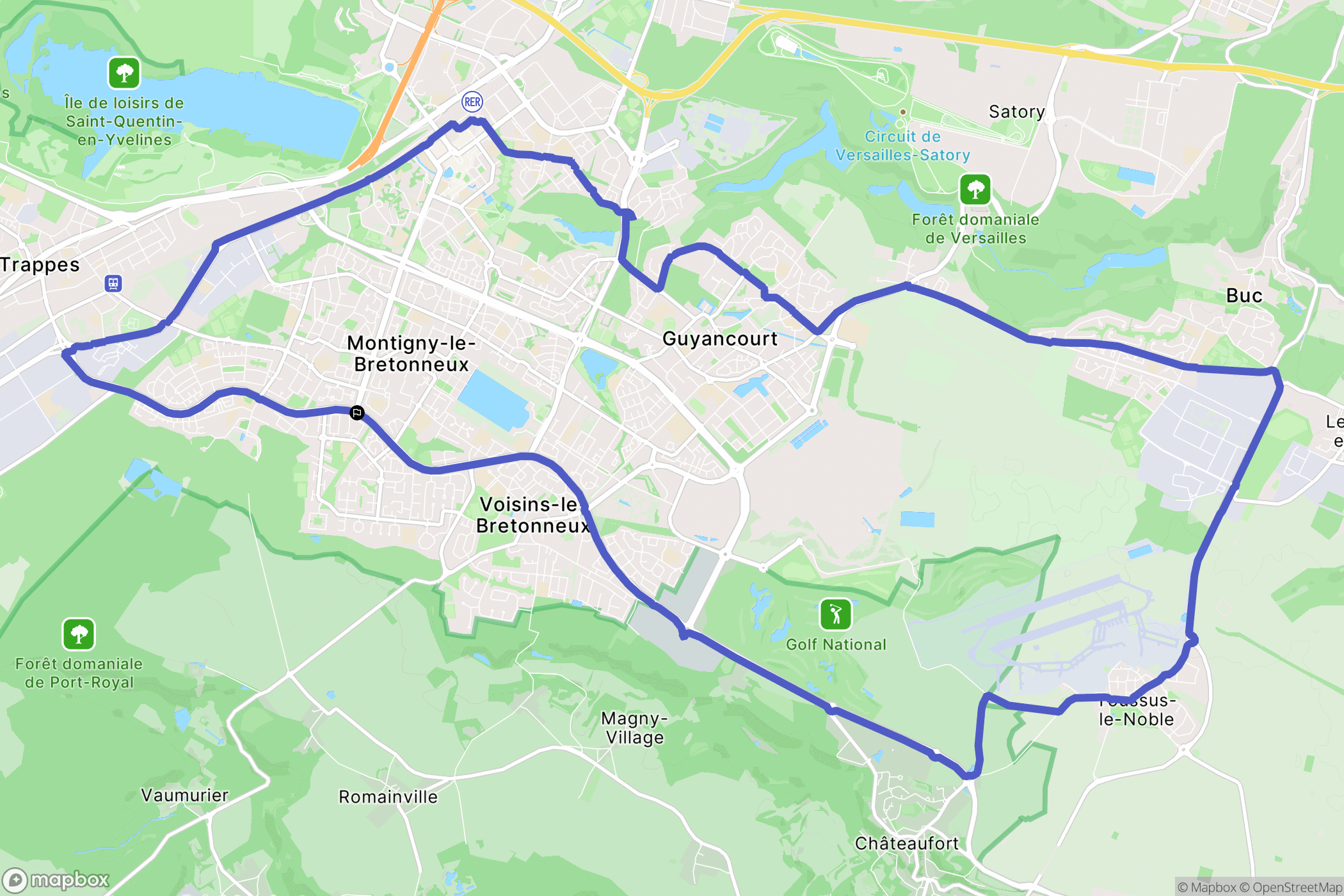Montigny-le-Bretonneux : carte du parcours de randonnée - France