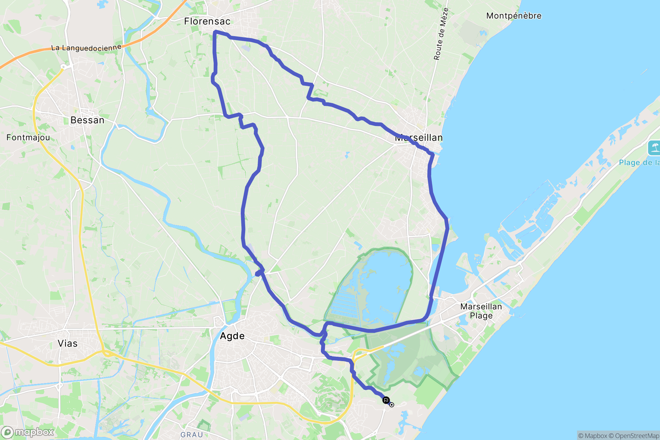 Agde : carte du parcours de randonnée - France