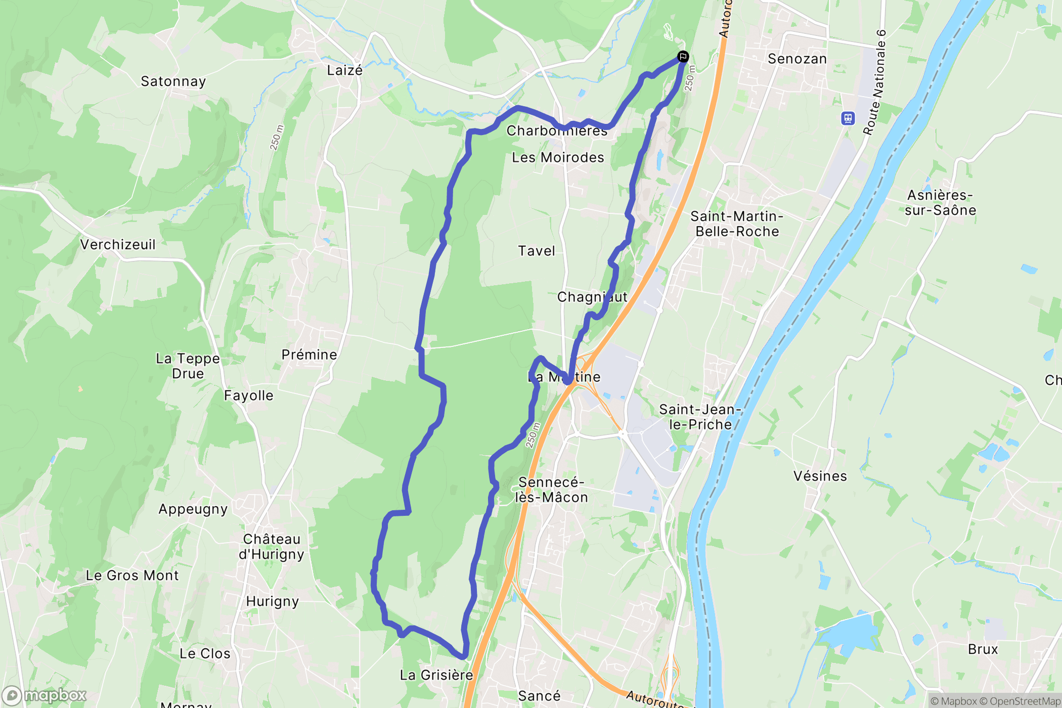 Senozan : carte du parcours de randonnée - France