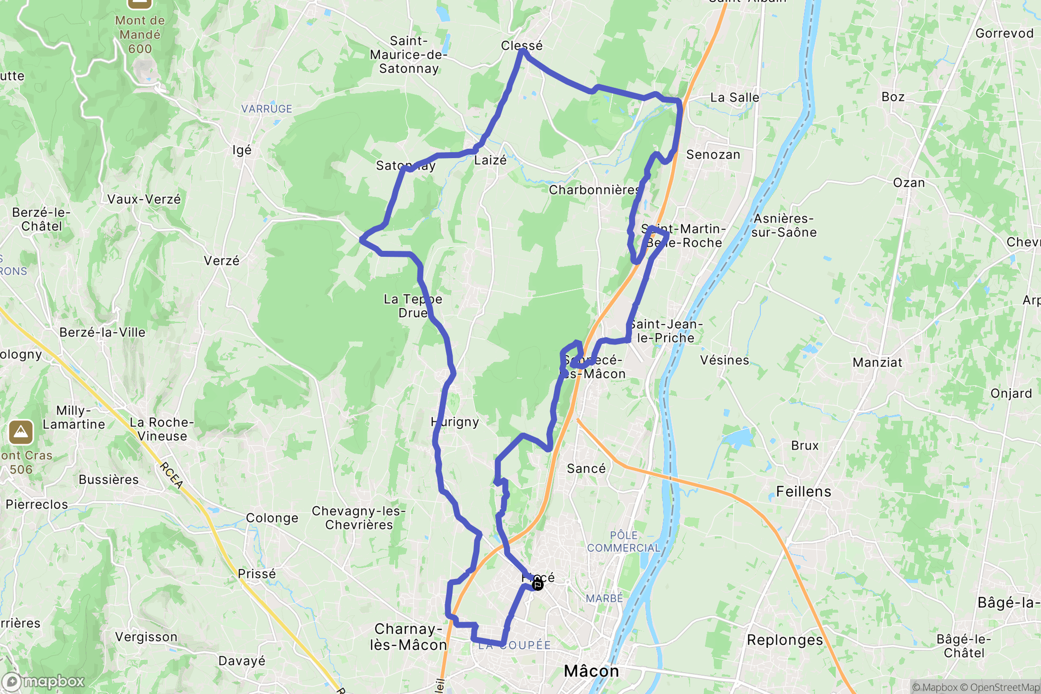 Mâcon : carte du parcours de randonnée - France