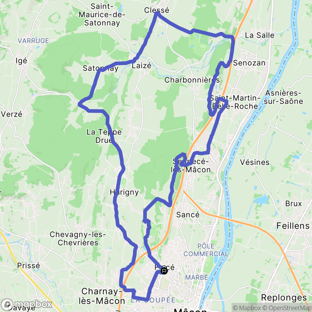Mâcon : carte du parcours de randonnée - France