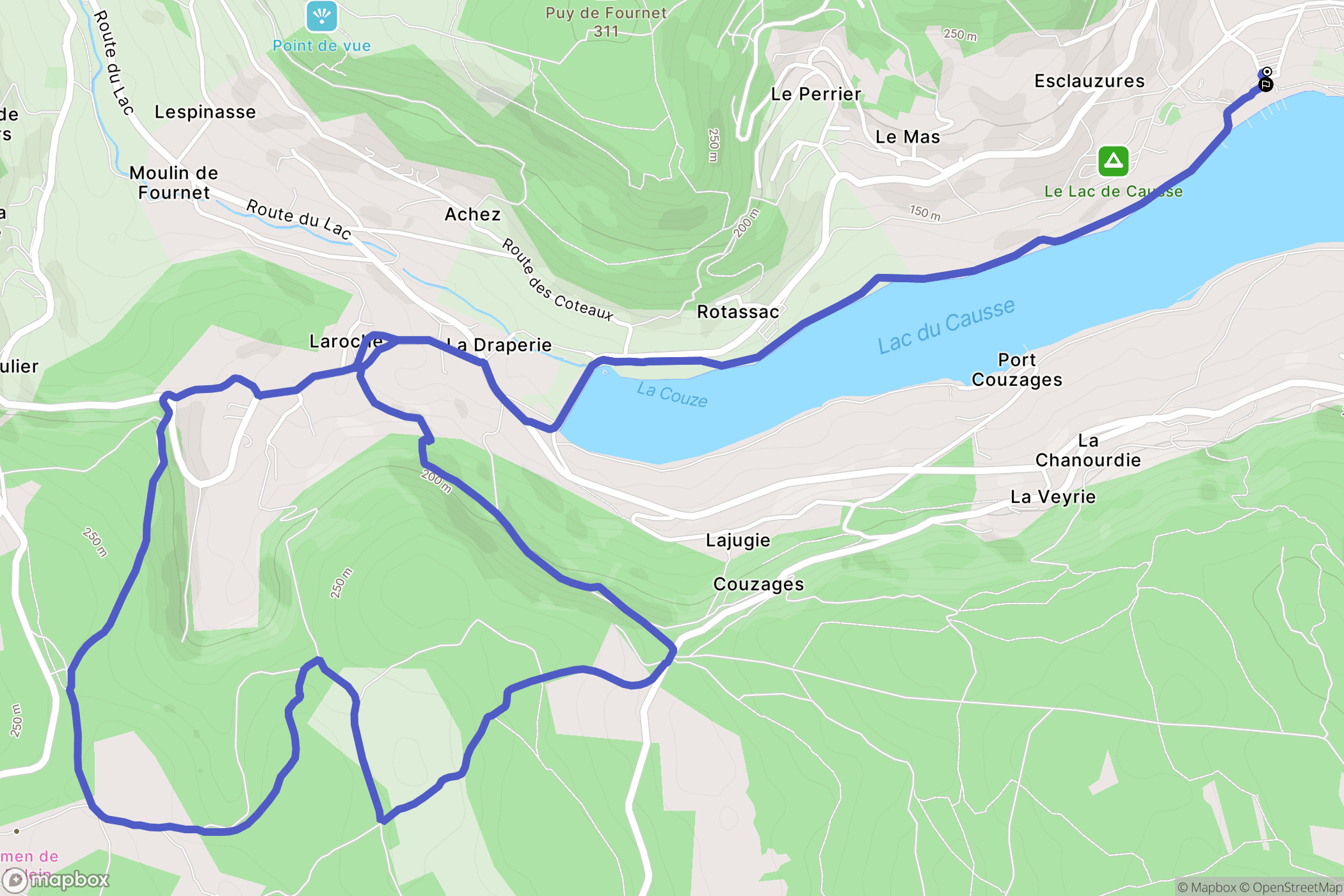 Lissac-sur-Couze : carte du parcours de randonnée - France