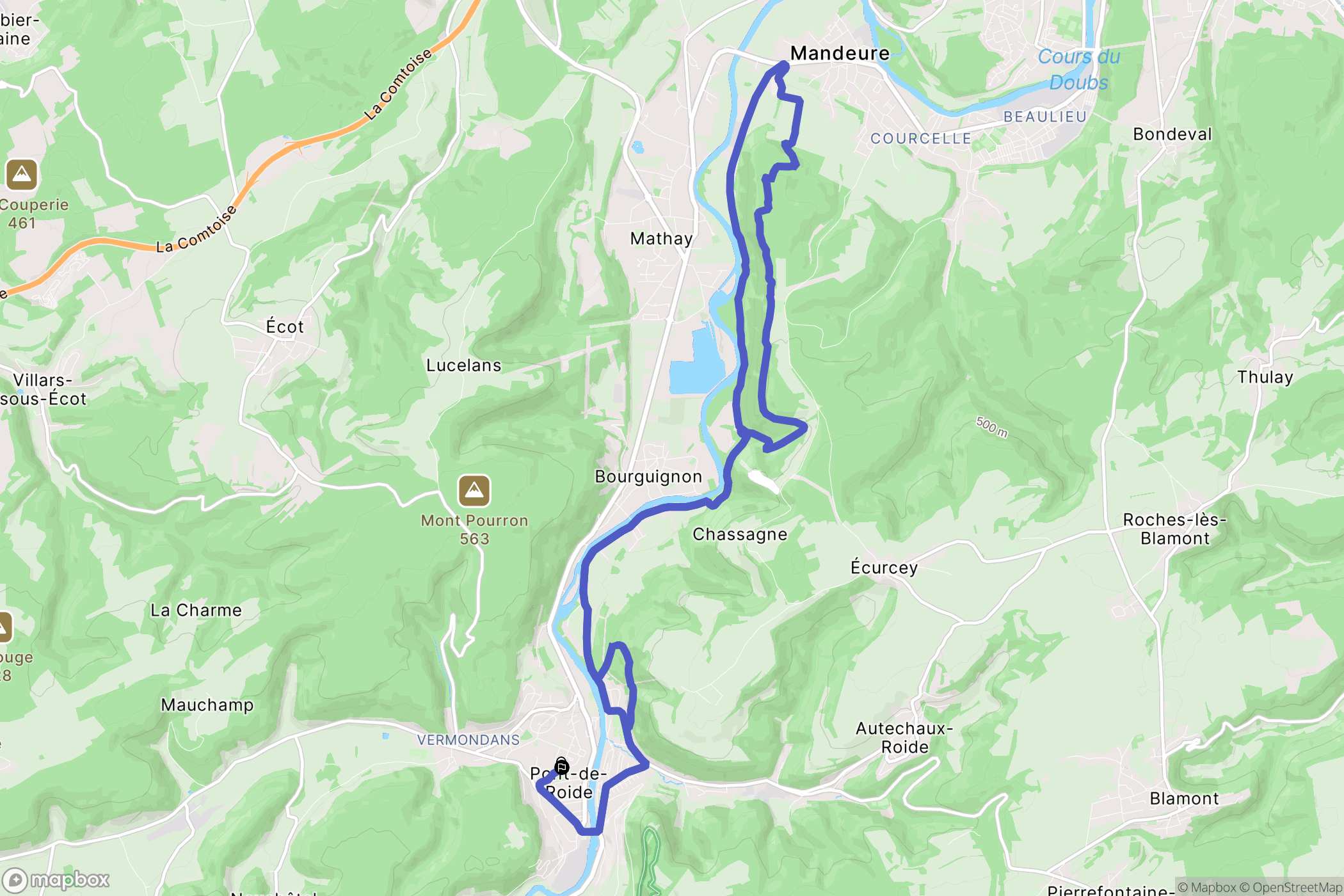 Pont-de-Roide : carte du parcours de randonnée - France