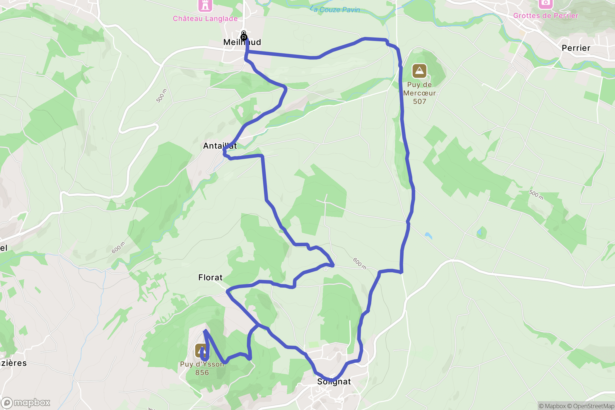 Meilhaud : carte du parcours de randonnée - France