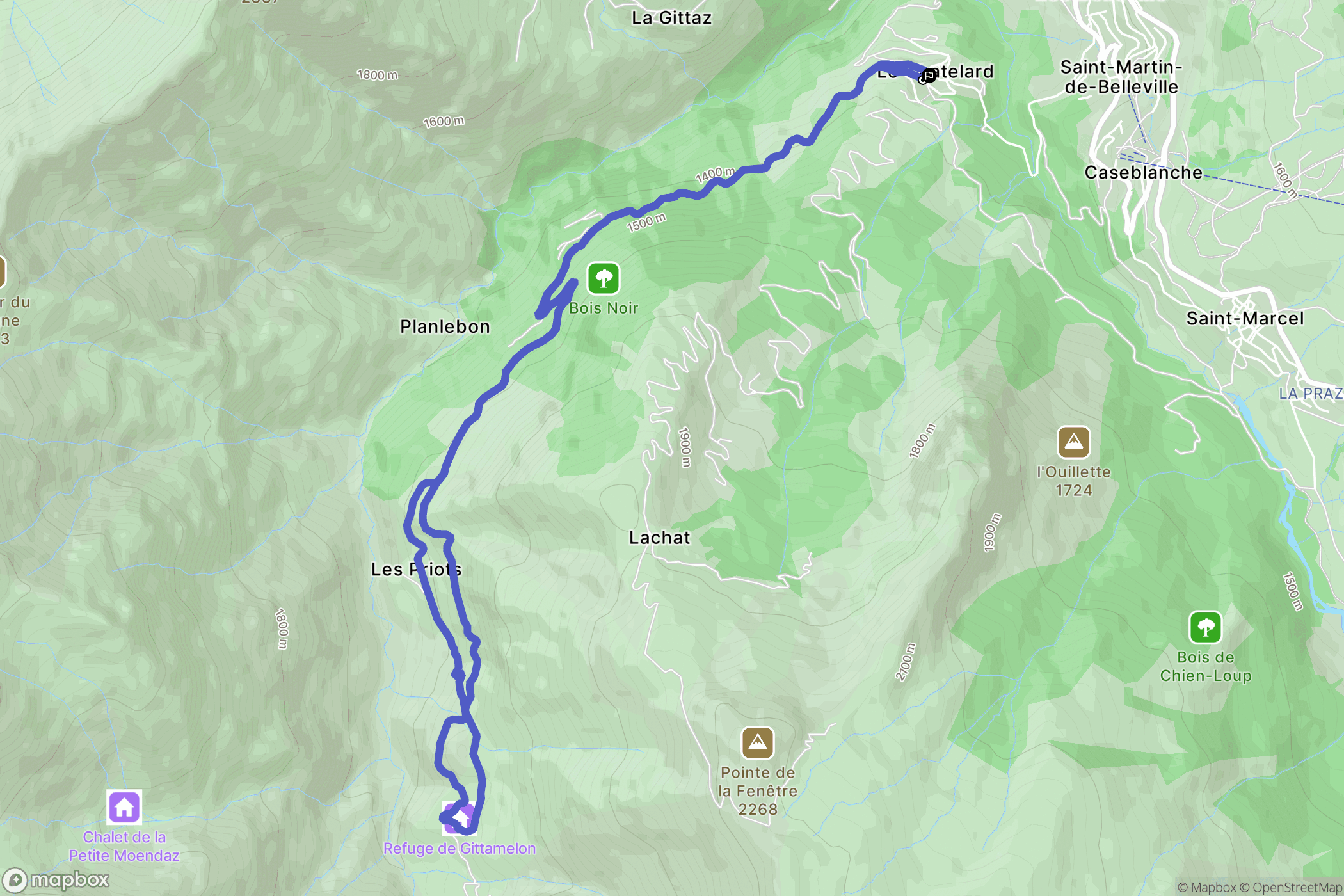 Les Belleville : carte du parcours de randonnée - France