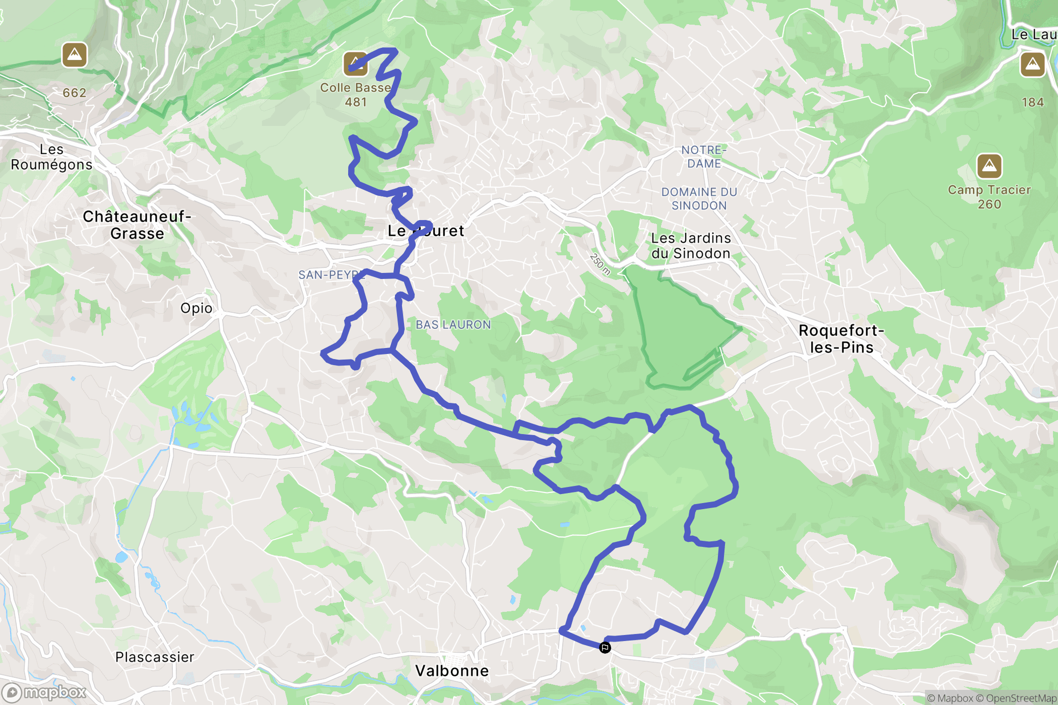 Valbonne : carte du parcours de randonnée - France