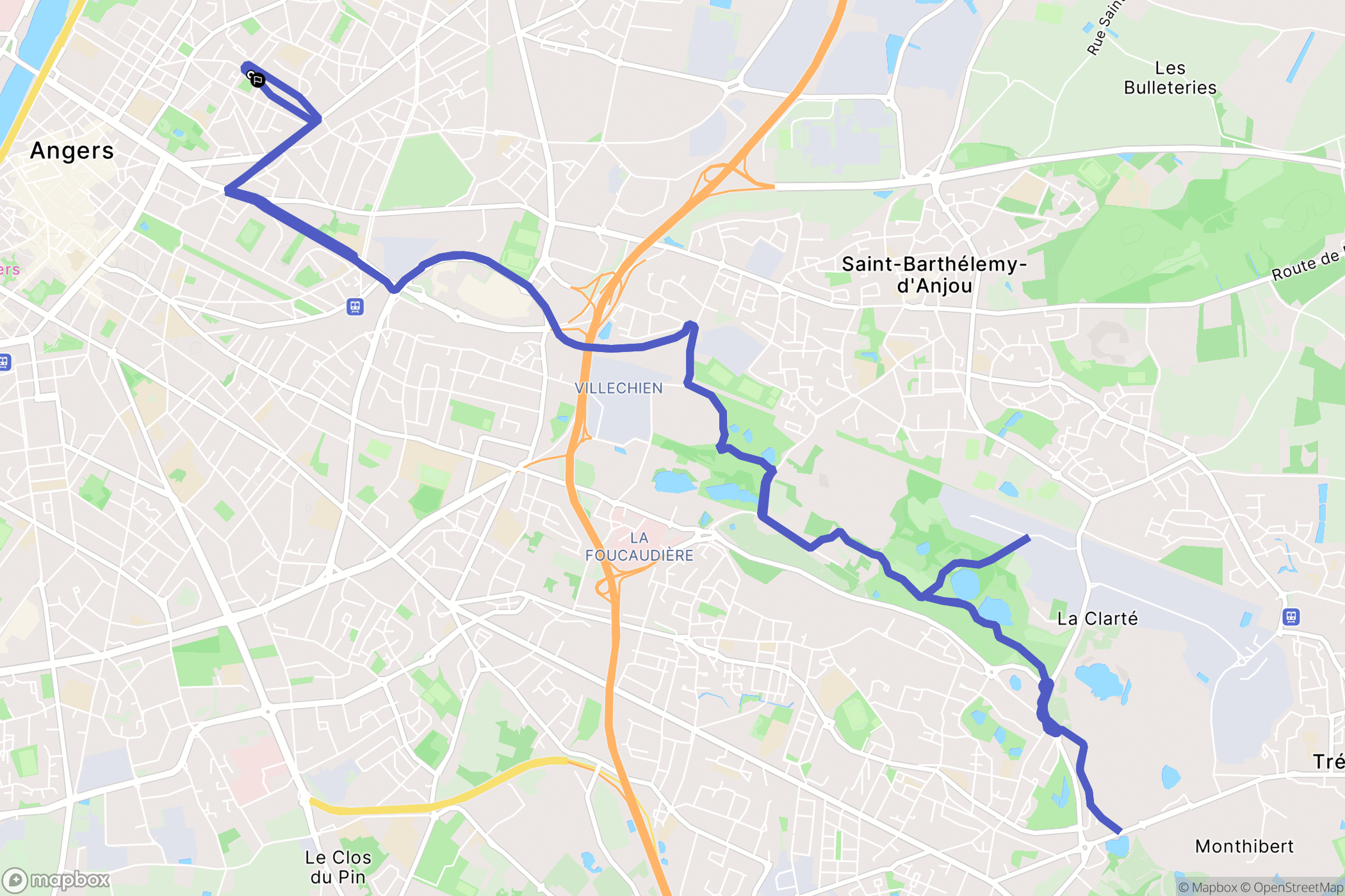 Angers : carte du parcours de randonnée - France
