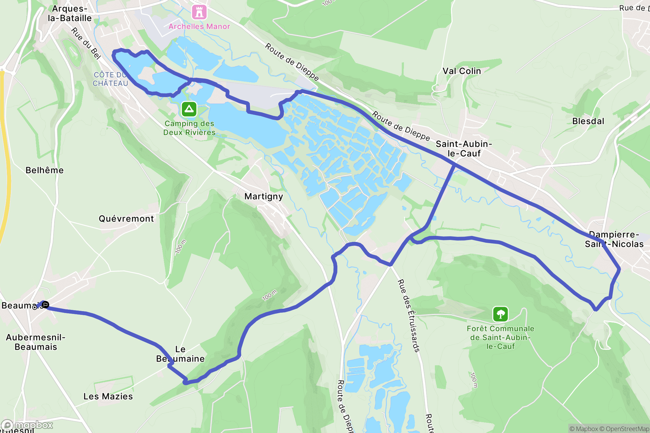 Aubermesnil-Beaumais : carte du parcours de randonnée - France