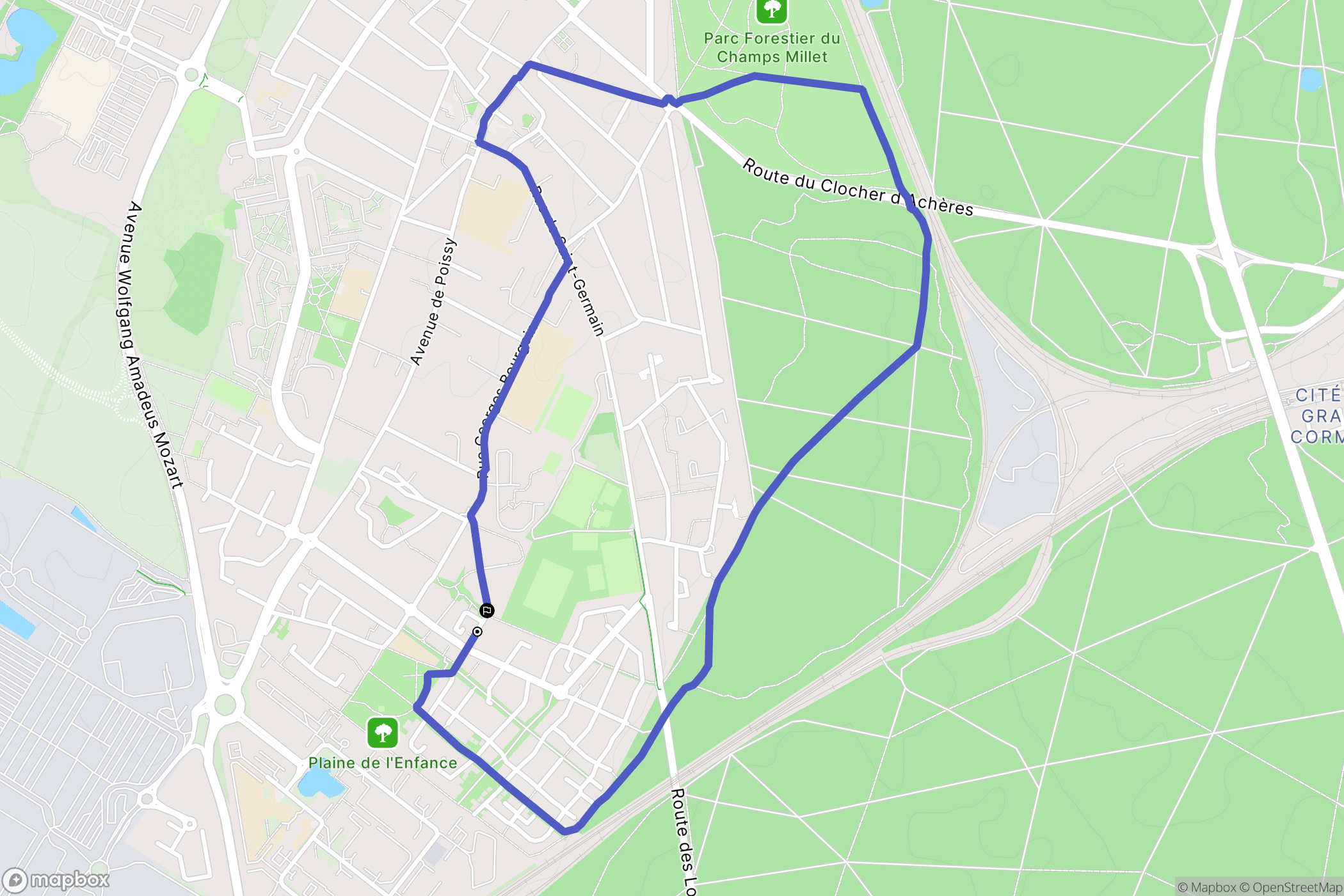 Achères : carte du parcours de randonnée - France