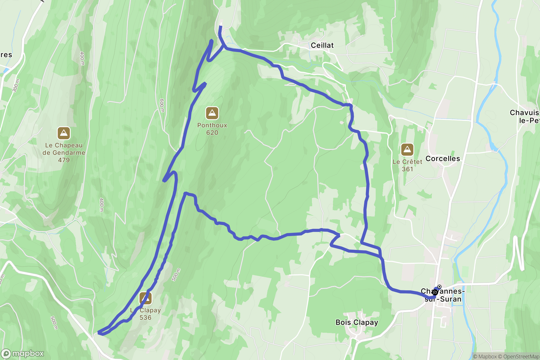 Nivigne et Suran : carte du parcours de randonnée - France