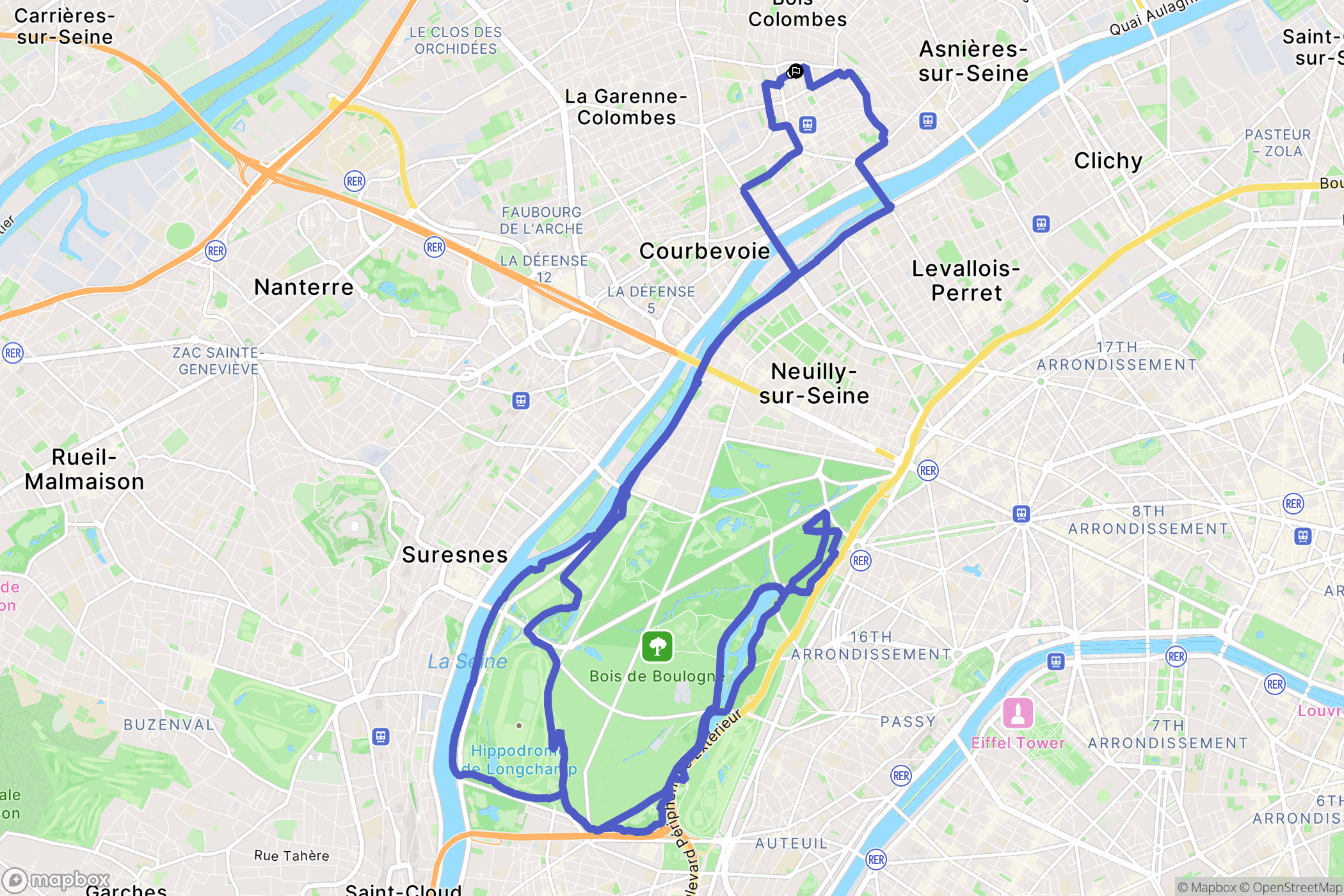 Asnières-sur-Seine : carte du parcours de randonnée - France