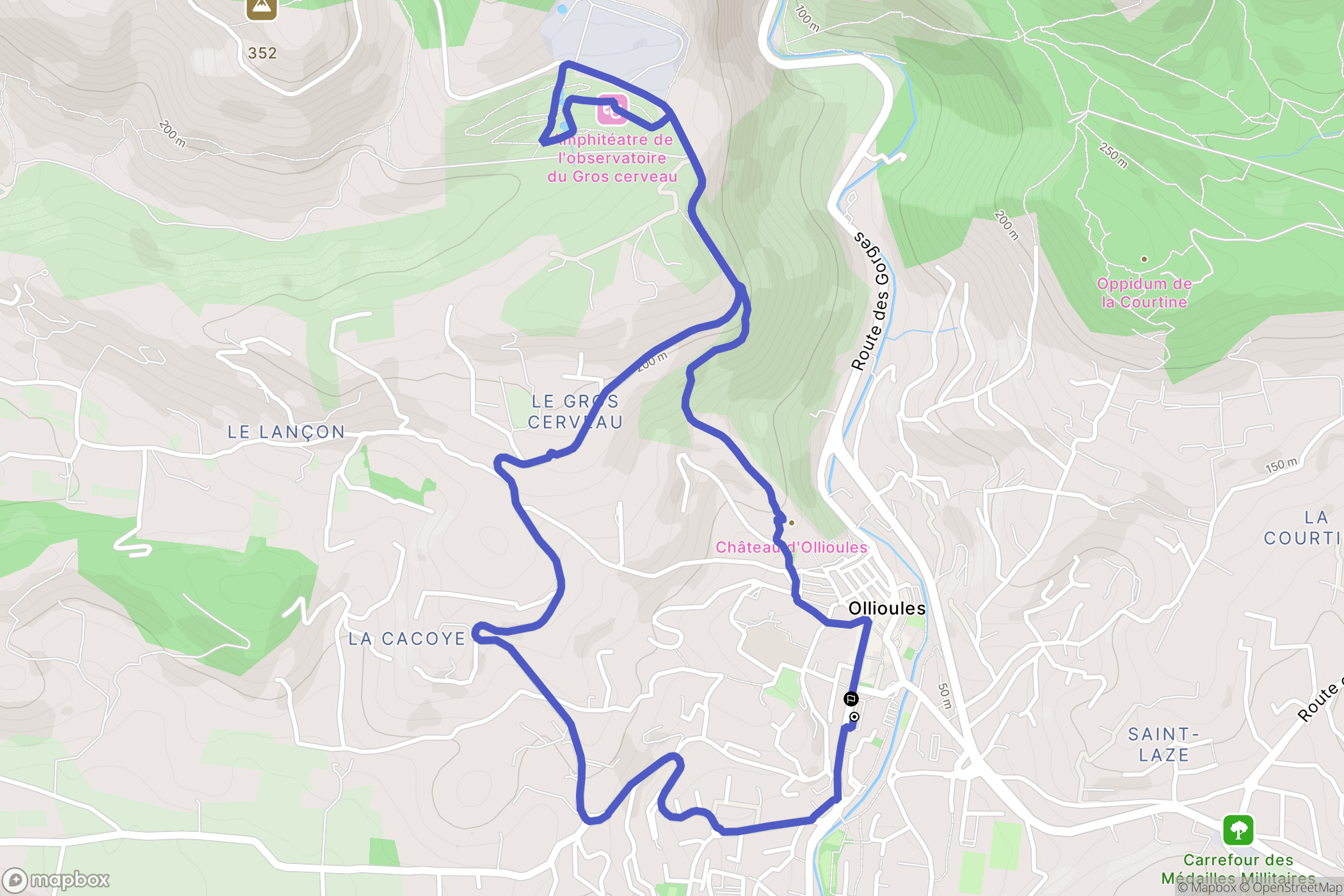 Ollioules : carte du parcours de randonnée - France
