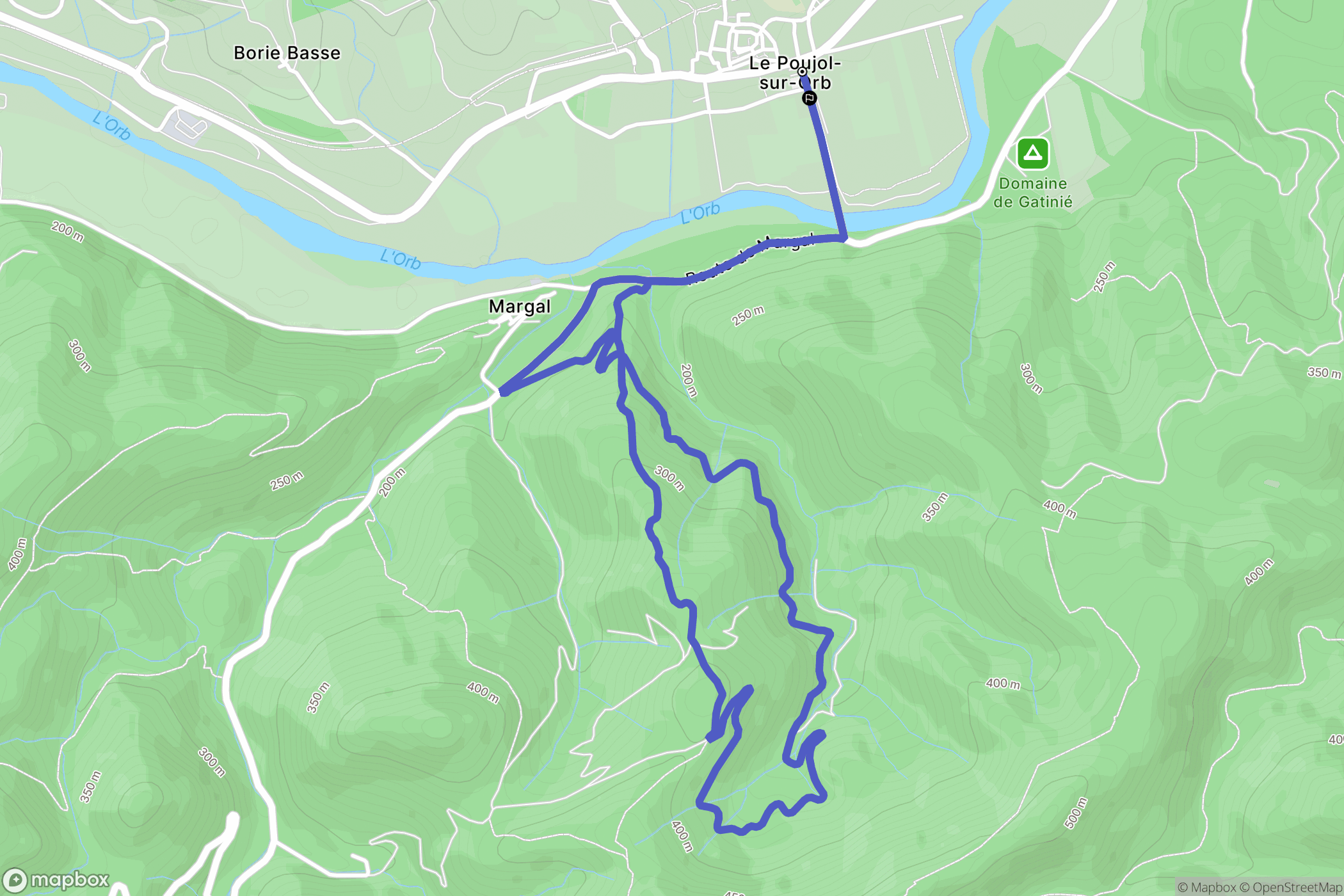 Le Poujol-sur-Orb : carte du parcours de randonnée - France