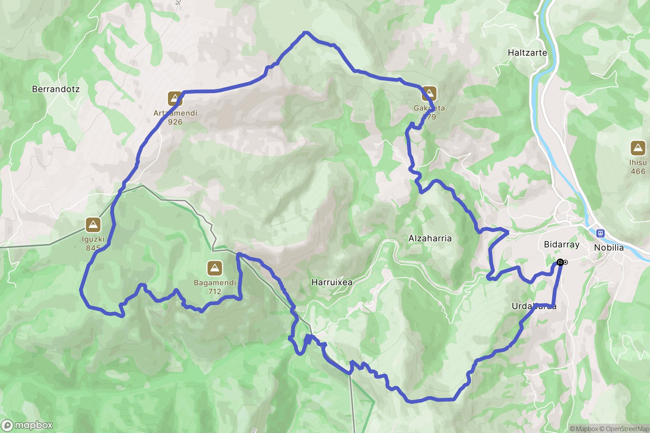 Bidarray : carte du parcours de randonnée - France